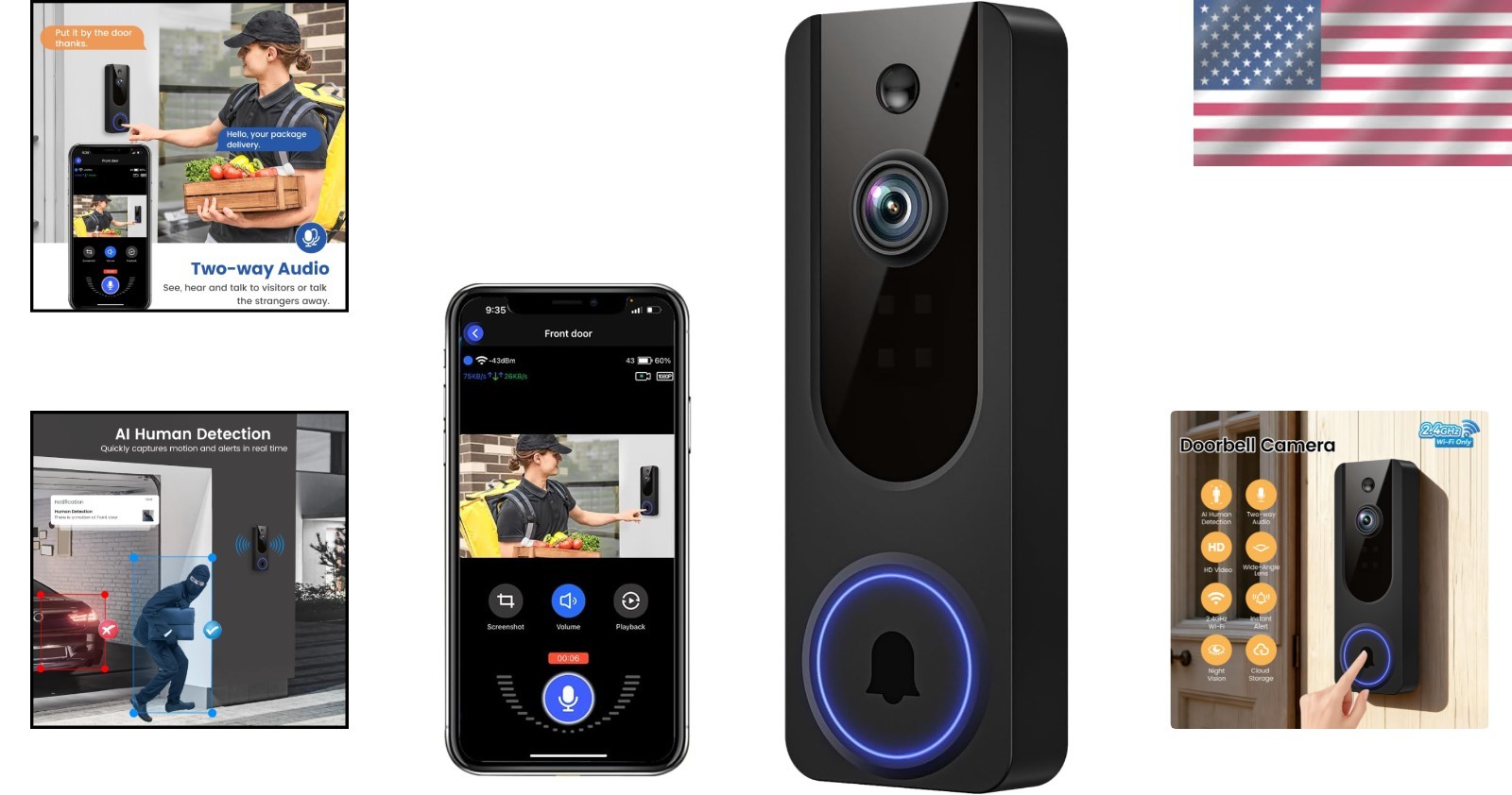 Wireless Smart Doorbell Camera with Motion Detection & Night Vision Capabilities