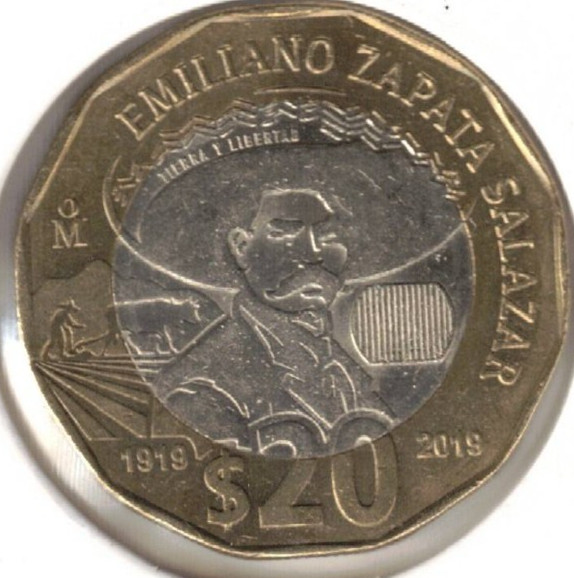 2019 Mexico 20 Veracruz Zapata Bimetallic Coin!