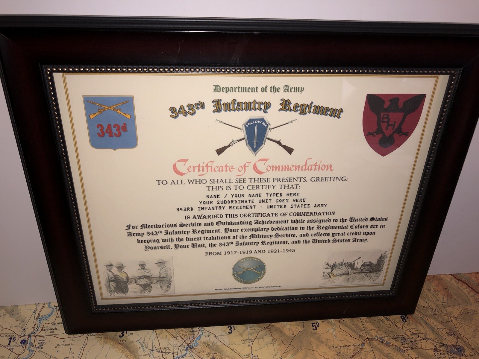 343RD INFANTRY REGIMENT / COMMEMORATIVE - CERTIFICATE OF COMMENDATION