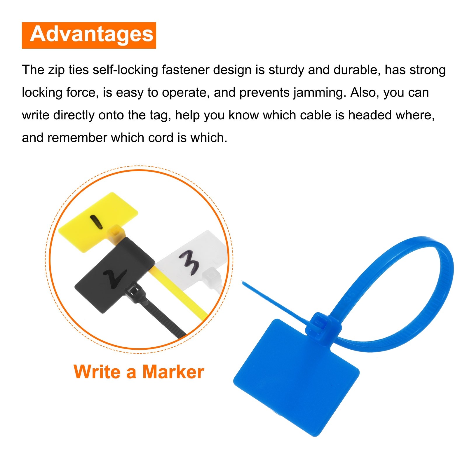 100pcs Marker Cable Zip Ties, 4 Inch Self-Locking Labels Zip Tie Wraps,Blue