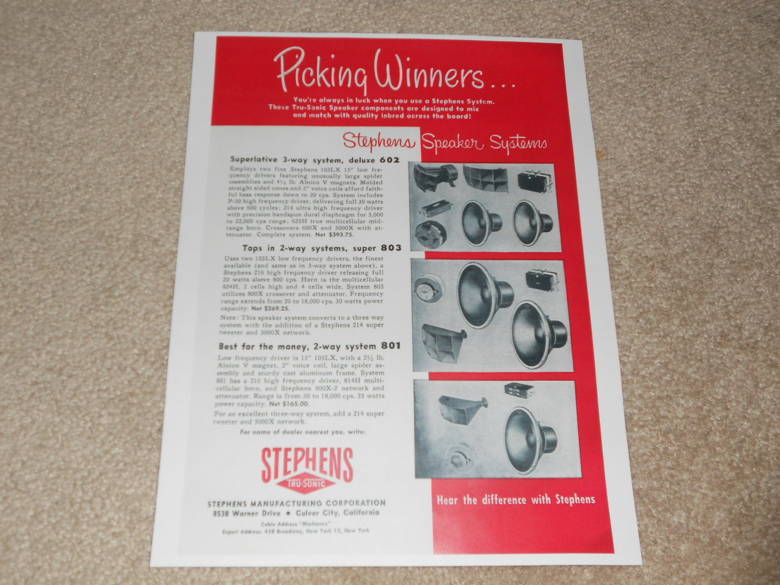 Stephens Super 801, 803, 602 Raw Driver Ad, 1957, 1 pg, Color, Articles
