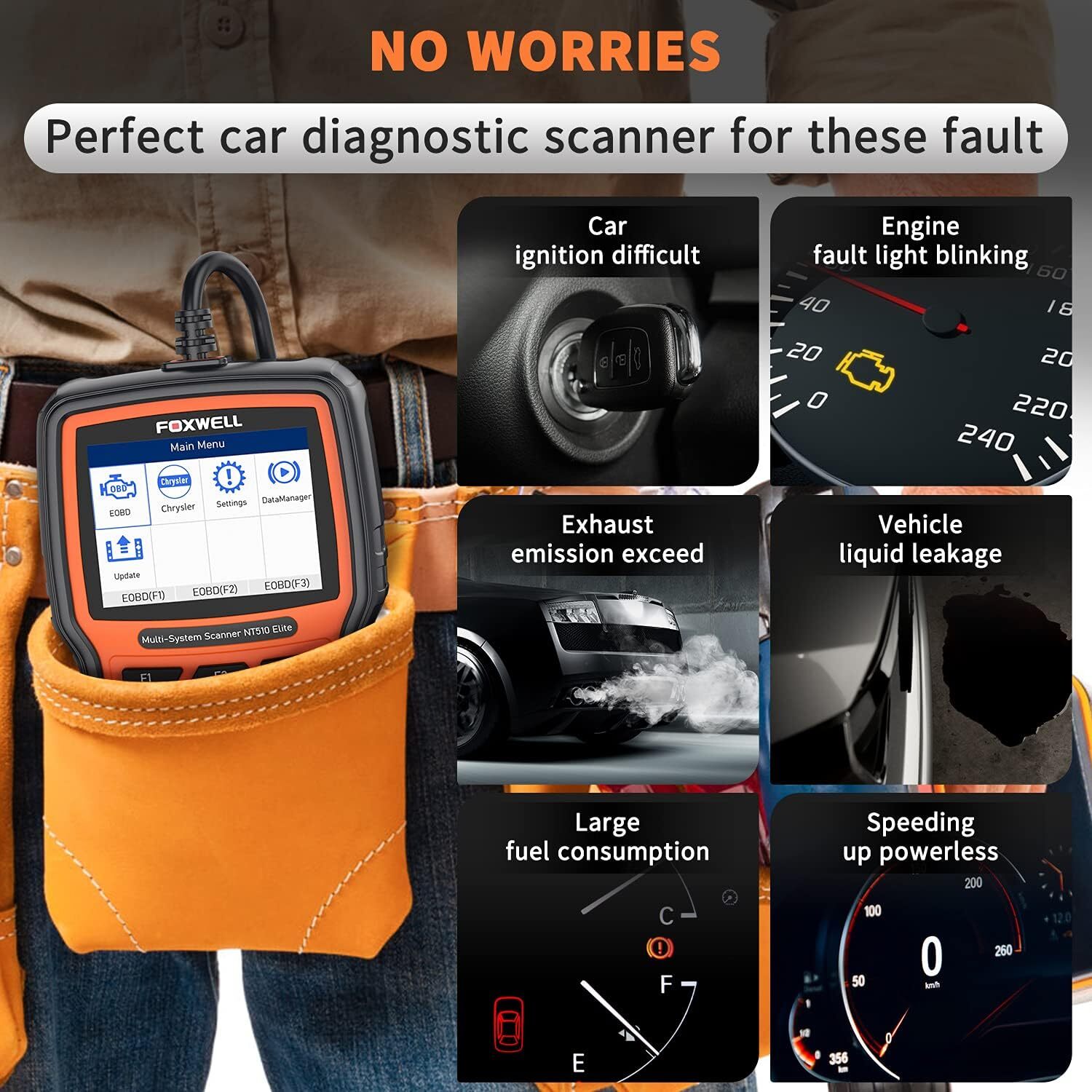 Foxwell NT510 Elite for Chrysler Full System OBD2 Scanner Car Diagnostic Tool US