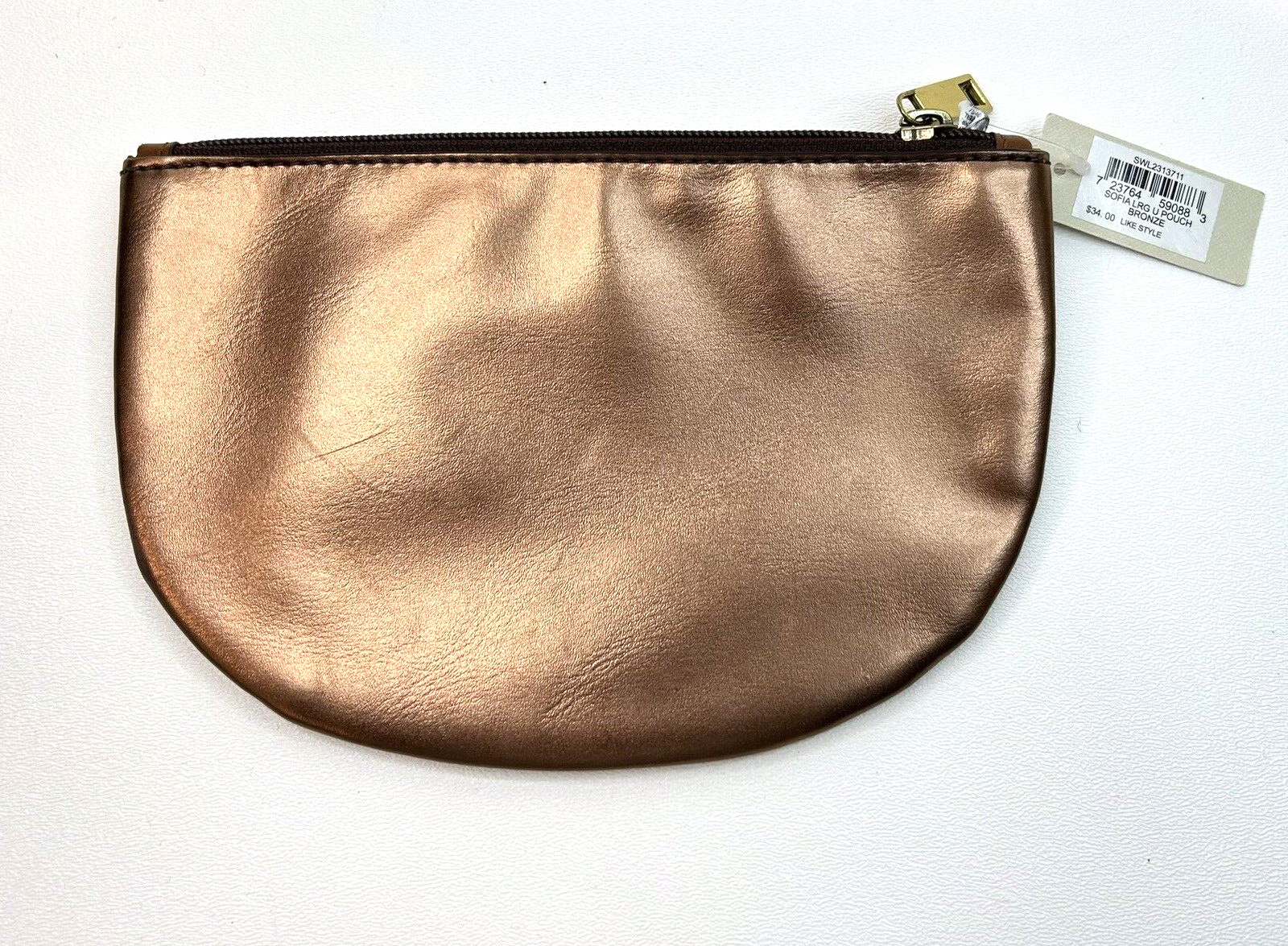 #FOSSIL Sofia Bronze U Shaped Pouch w/Brass Zipper Pull NWT