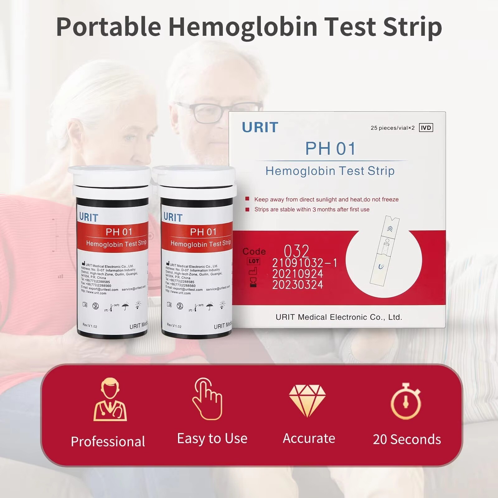 Hemoglobin Test Meter Kit 25 Test Strips & Lancets Home Blood Testing gt