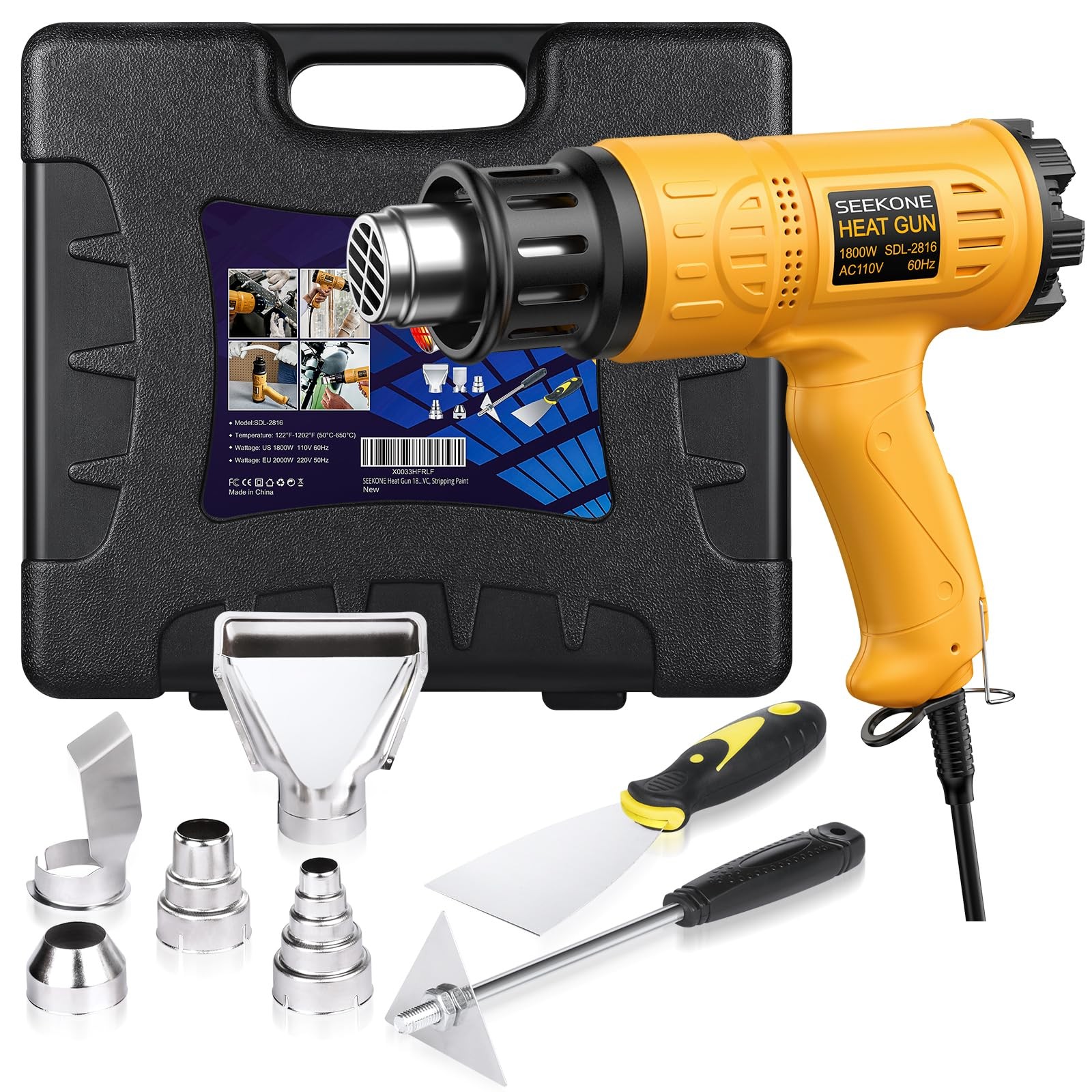 Heat Gun 1800W Heavy Duty Hot Air Gun Kit With Carry Case Variable Temperatur...