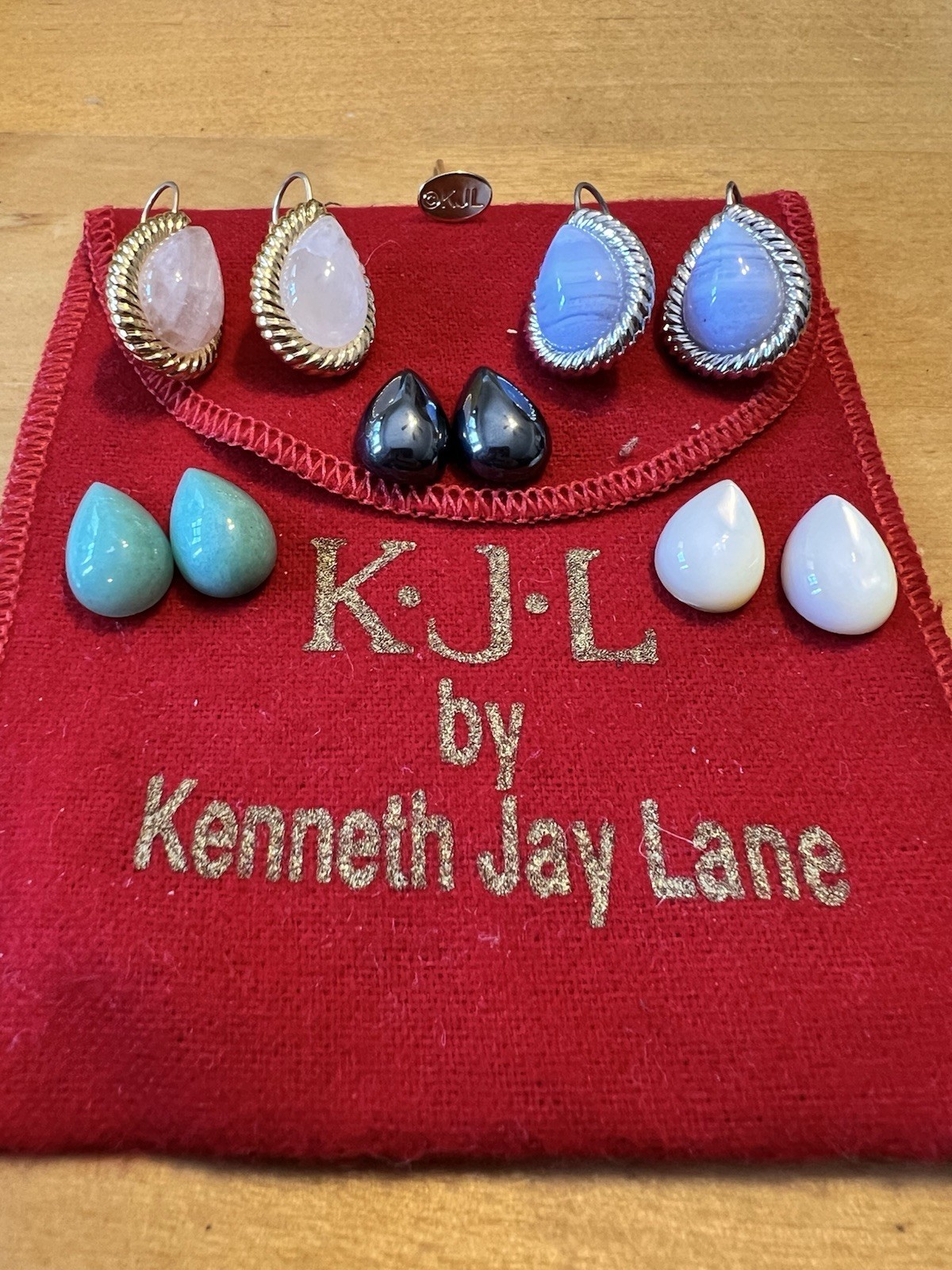 KJL Kenneth Jay Lane interchangeable Pear Shape Gold & Silver Tone Earrings #262