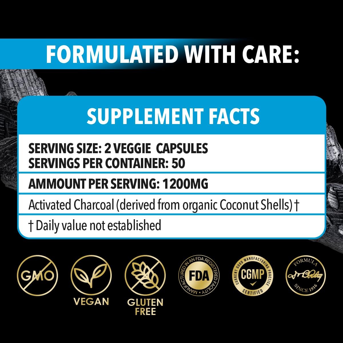 Activated Charcoal Capsules 1200 mg – Coconut-Shell Carbon for...