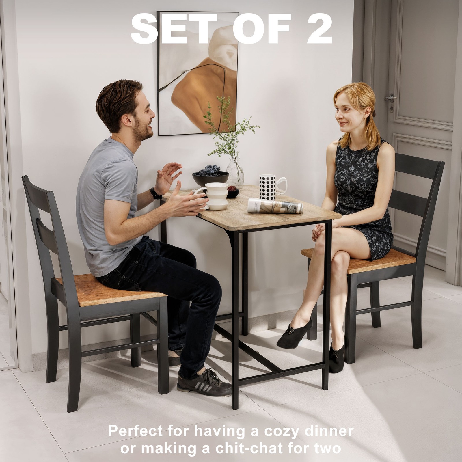 Farmhouse Dining Table Chairs, Set Of 2 Rubber Wood Kitchen Table Chairs