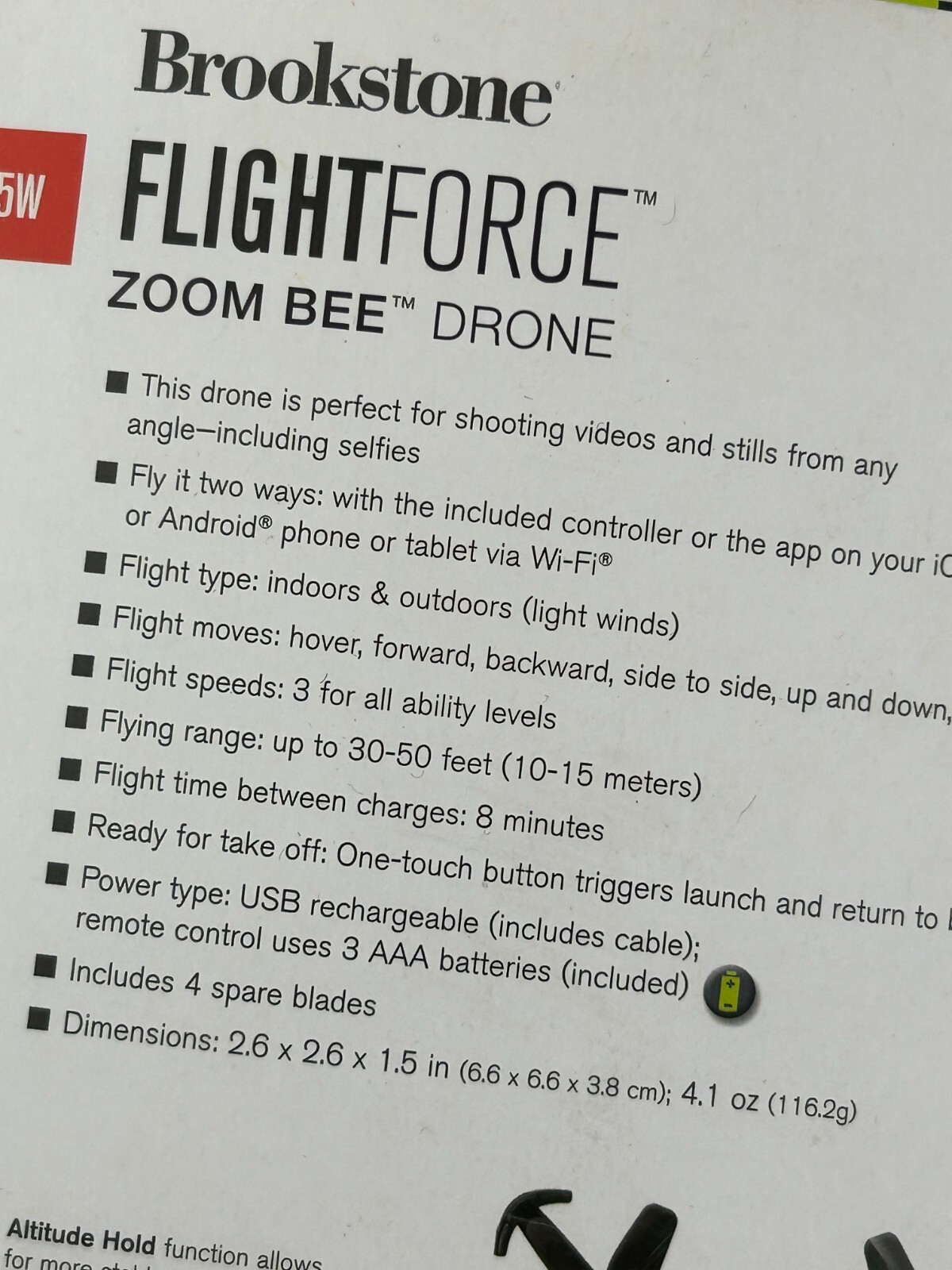 Brookstone BD25W Black Yellow Flight Force Zoom Bee Drone Remote Control