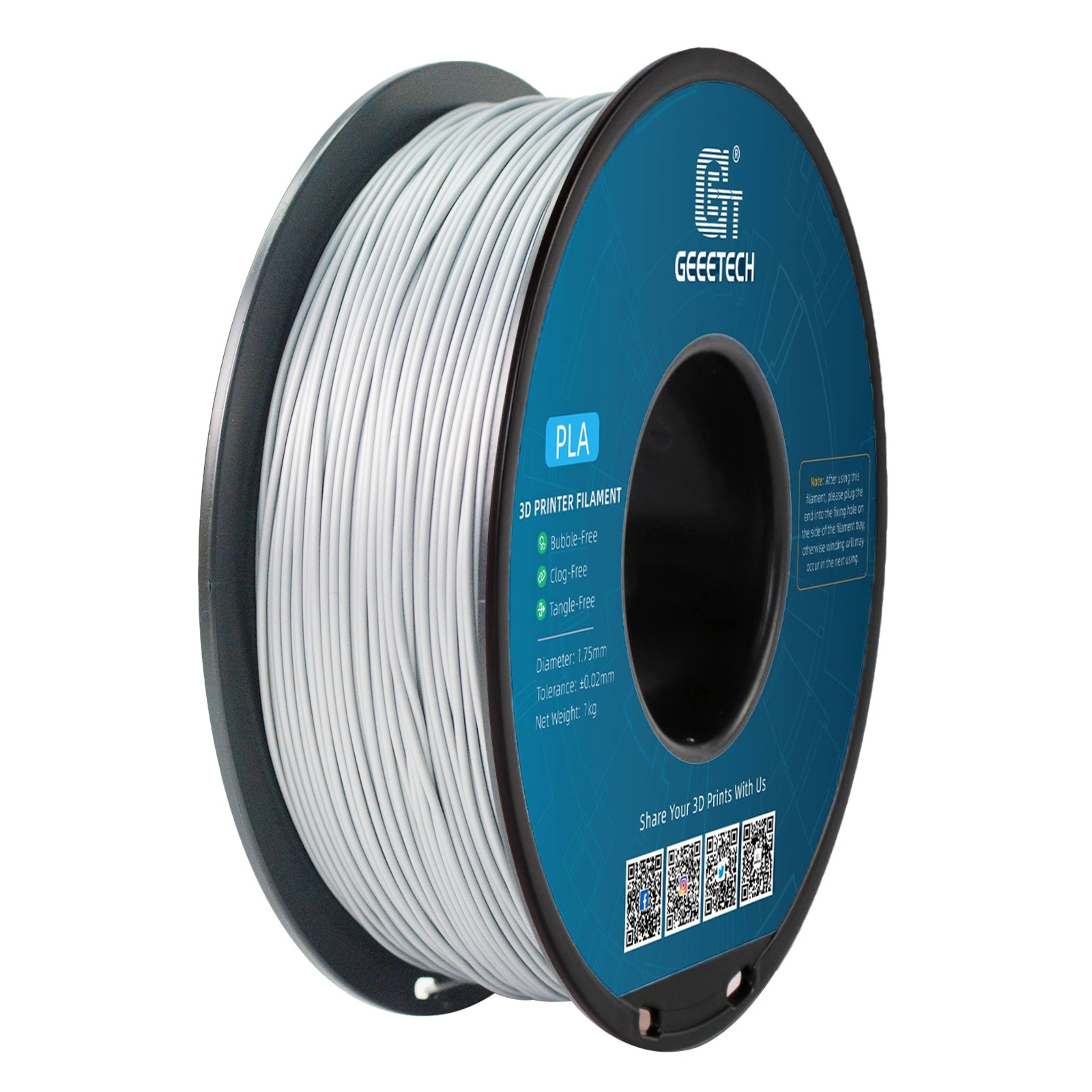 Geeetech Filament PLA Silver 1.75mm 1KG Per Roll Consumables For FDM 3D Printer