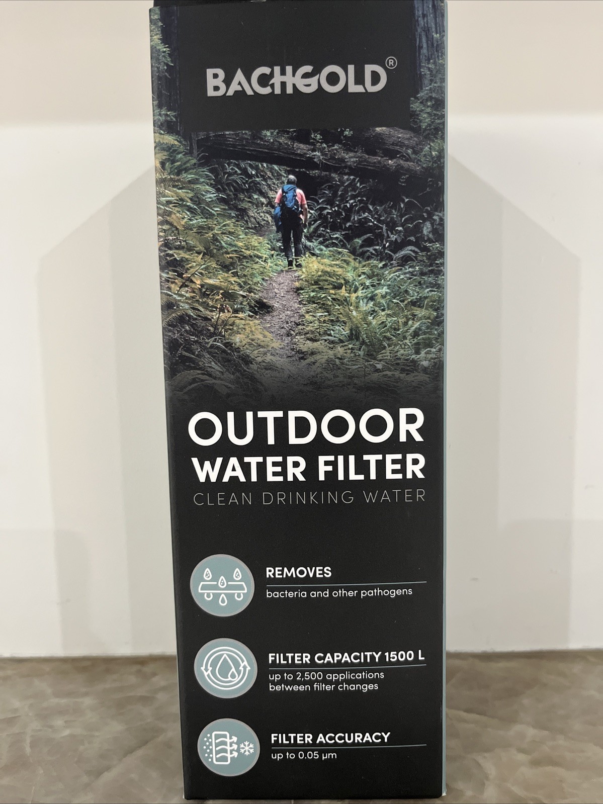 Bachgold 22oz  Outdoor Water Filter Bottle Removes 99.99% Bacteria/Virus/Metals