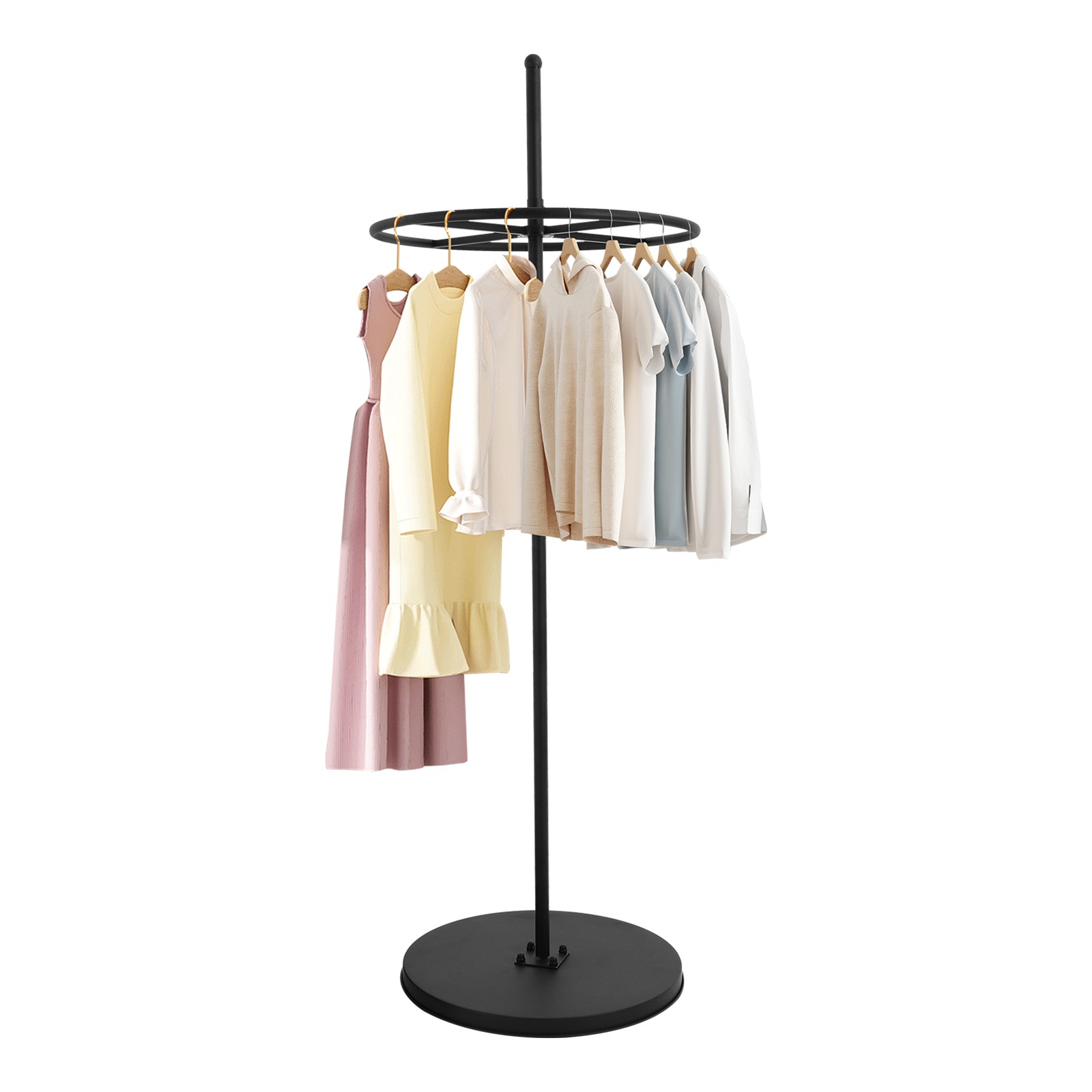 Steel Floor Standing Clothing Display Stand Black Modern Round Garment Rack