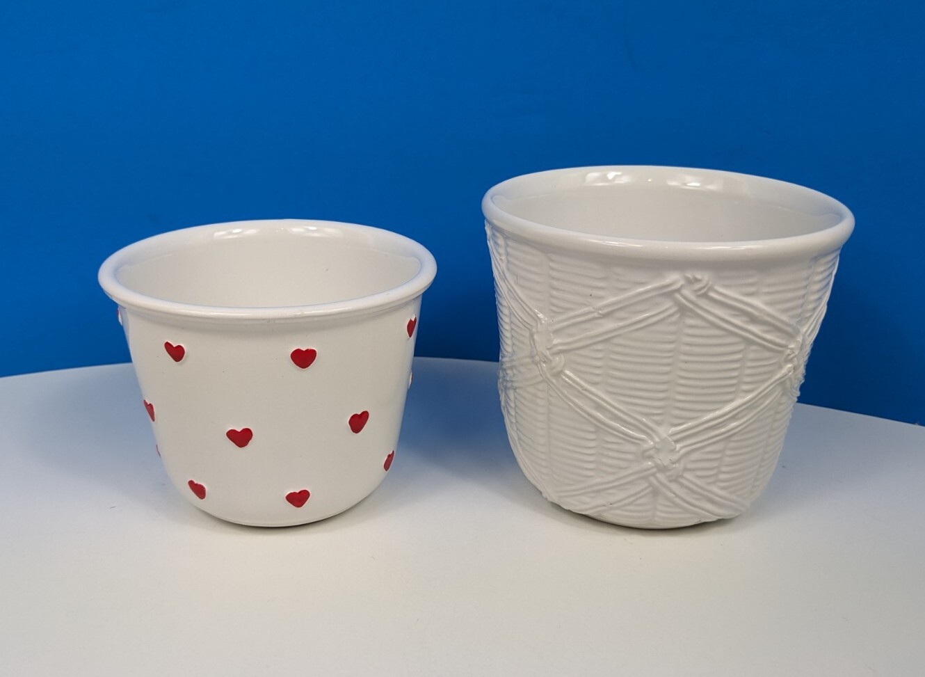 a Zeta 80 Italian Hearts Basket Weave Lot of 2 Vintage Planters