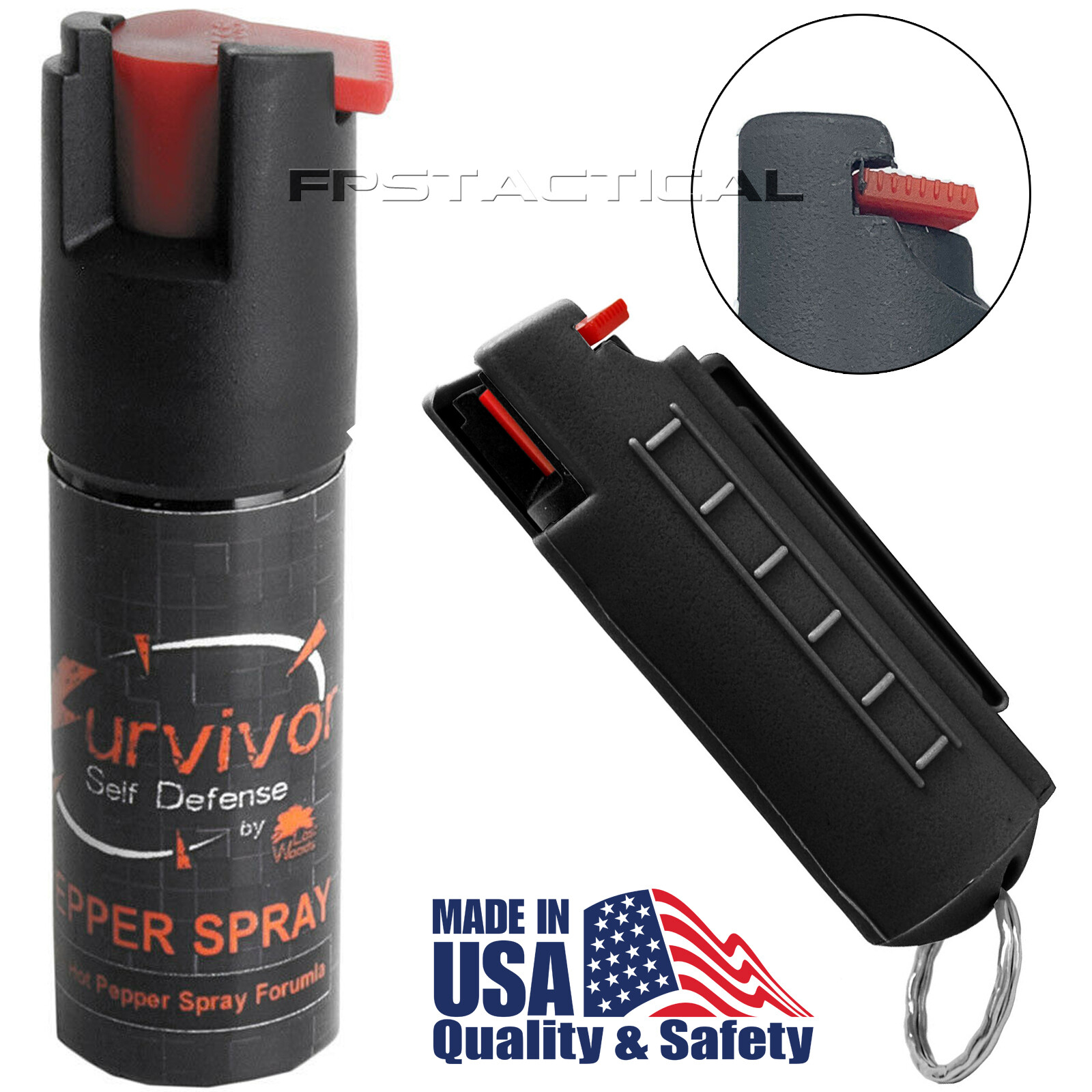 Survivor USA Pepper Spray Self Defense Keychain with Hard Shell Case Black