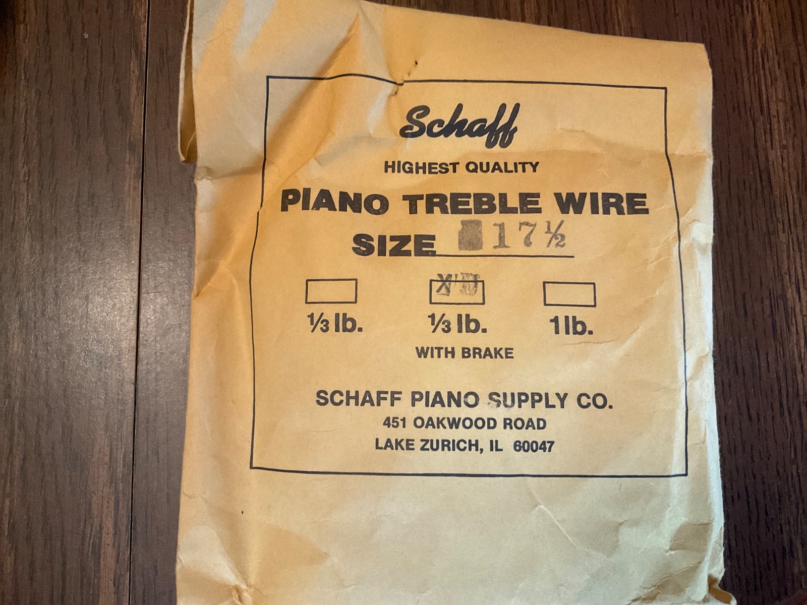 Schaff Piano Supply Co HIGHEST QUALITY Treble Wire SIZE 17 1/2, 1/3 Lb Coil New
