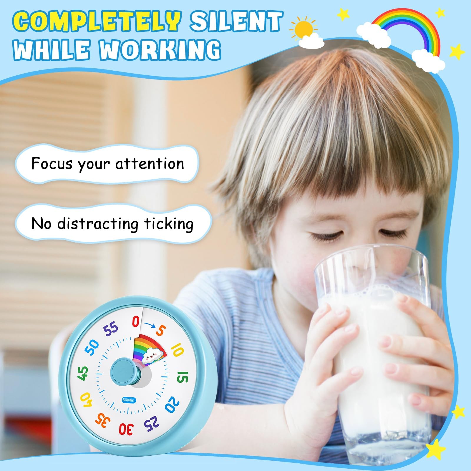 HIPPIH Visual Timer for Kids, 60 Minute Countdown Timers Classroom Blue