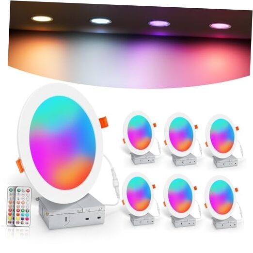 Recessed Lighting 6 inch RGBCW Color 5 / 6 Inch RGB + 2700k to 6000k-6pack