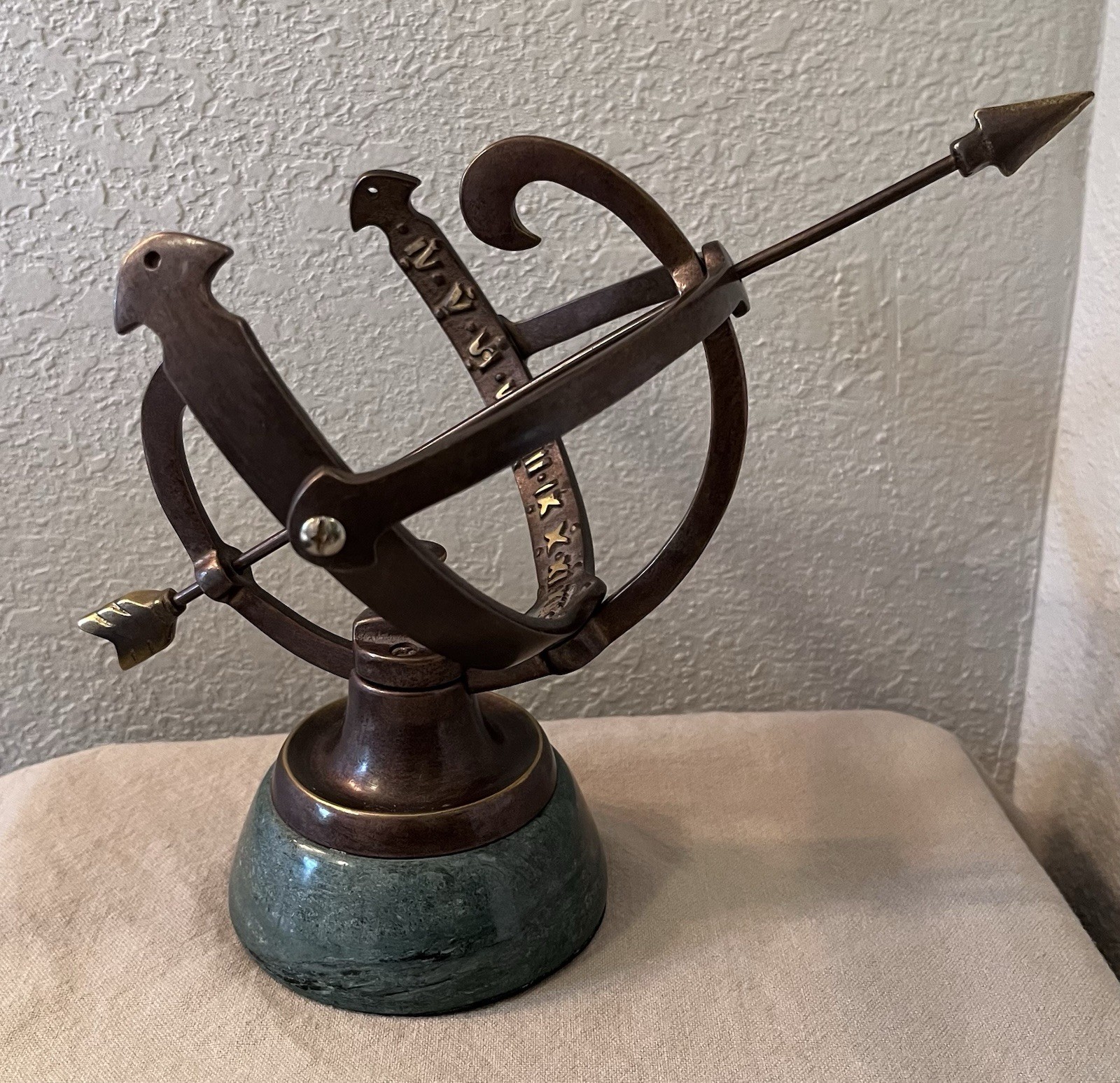 Vintage SPI Solid Brass With Marble Base Desktop Armillary Sphere Roman Numeral