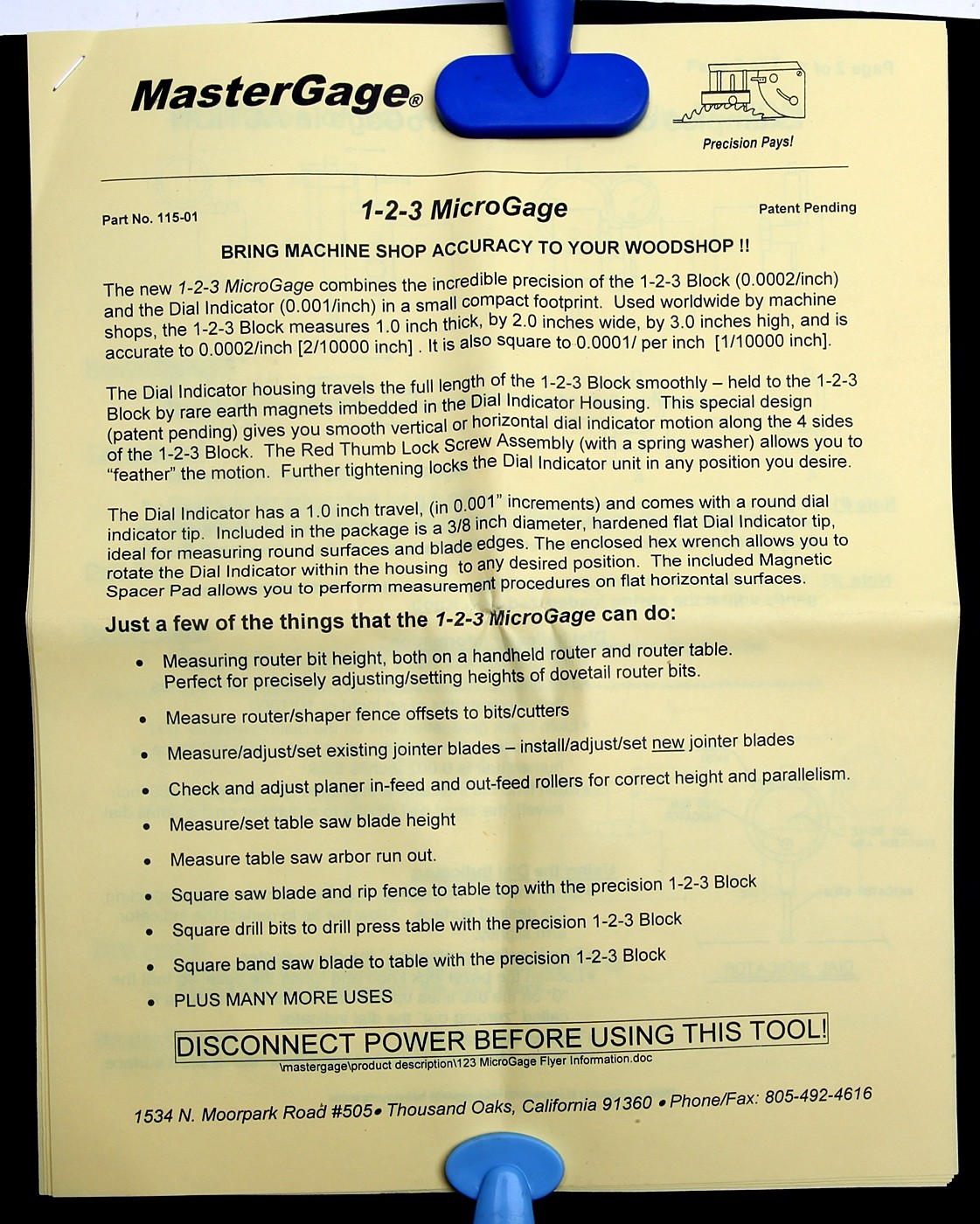 1-2-3 MicroGage Ultra-Precision Block W/On-Board Dial Indicator