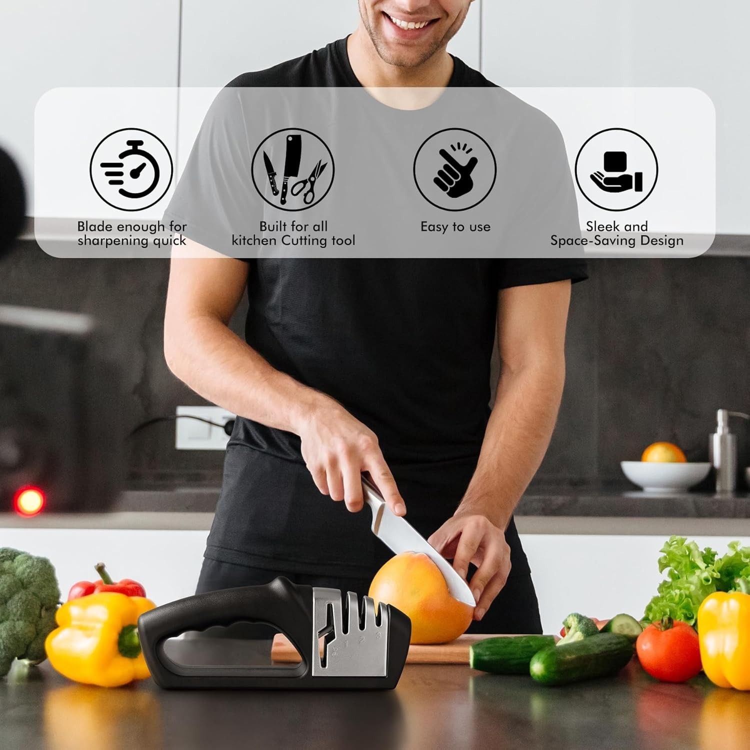 Knife Sharpener Professional Ceramic Tungsten Kitchen Sharpening System 3 Stage