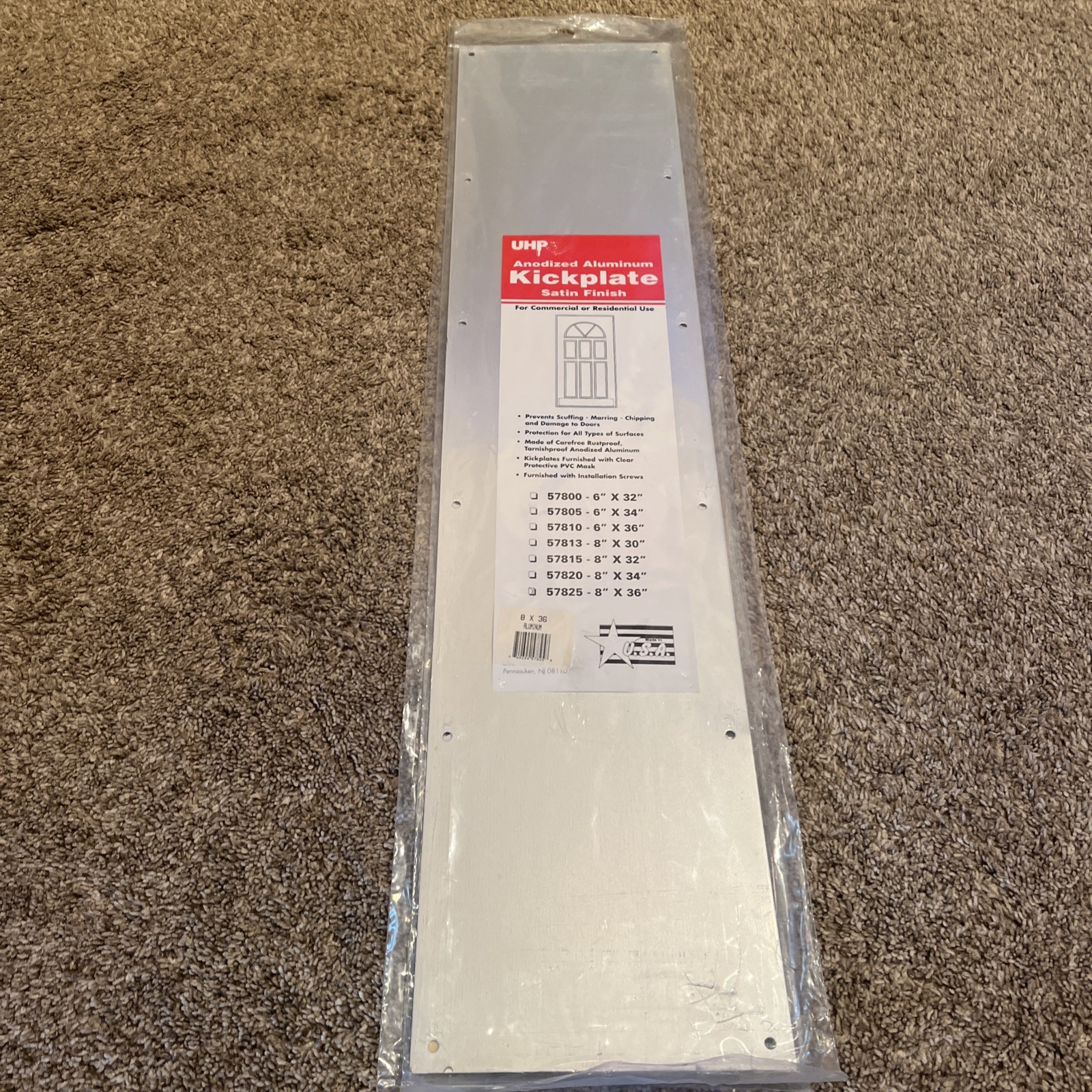 8”x36” Aluminum Door Kick Plate for Exterior Front Doors Satin Finish