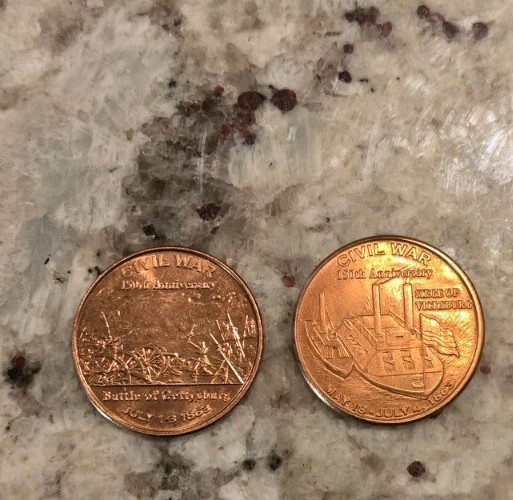 Civil War Commemorative Coins Battle Of Gettysburg And Vicksburg Copper