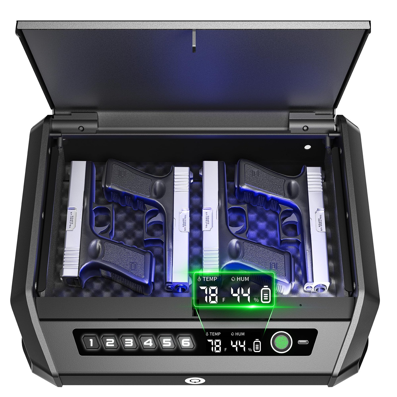 Handgun Safe with LCD Display Quick Access for 2-4 Pistols Fingerprint Keypad