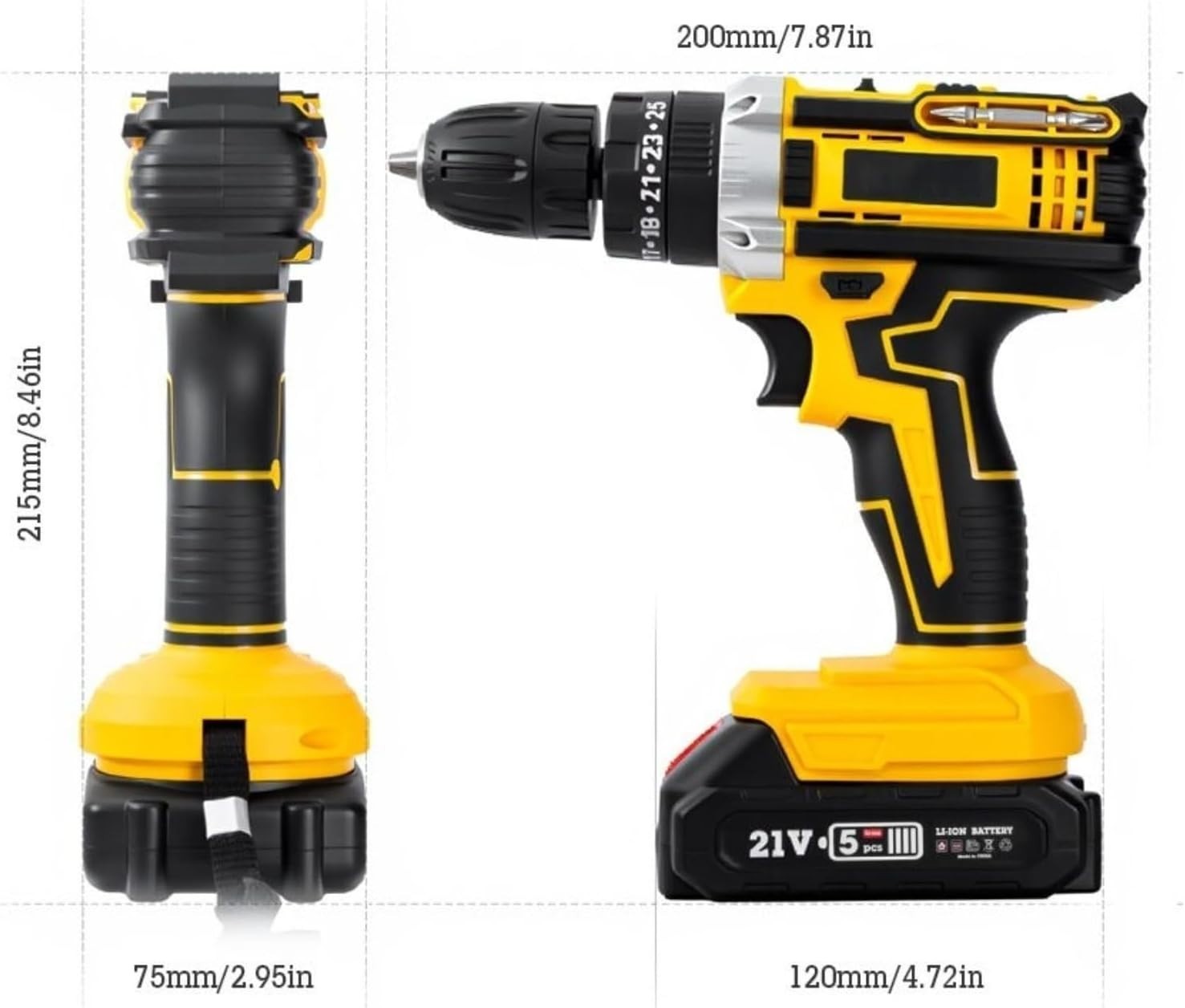 21V Cordless Drill Electric Screwdriver 3/8 Keyless Chuck Work Light