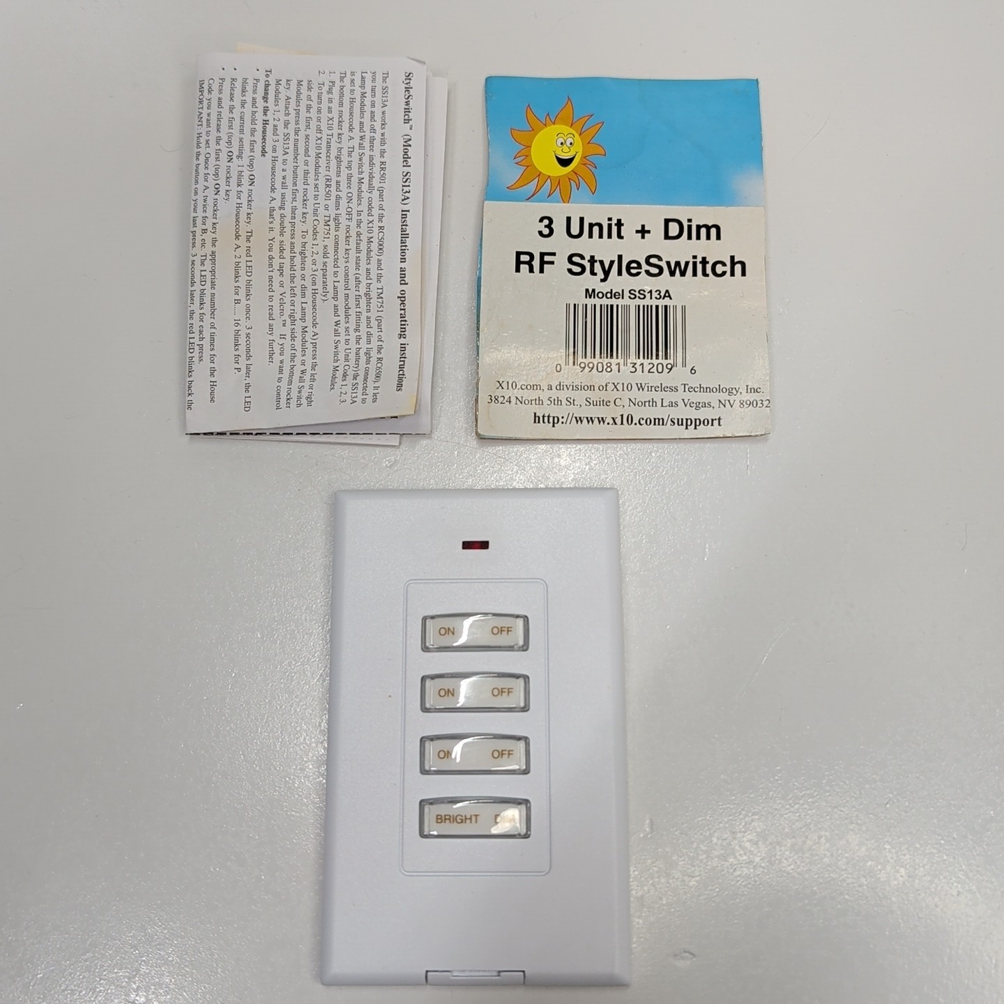 X-10 SS13A Wireless 3 Unit + Dim RF Stick-A-Switch New Without Box