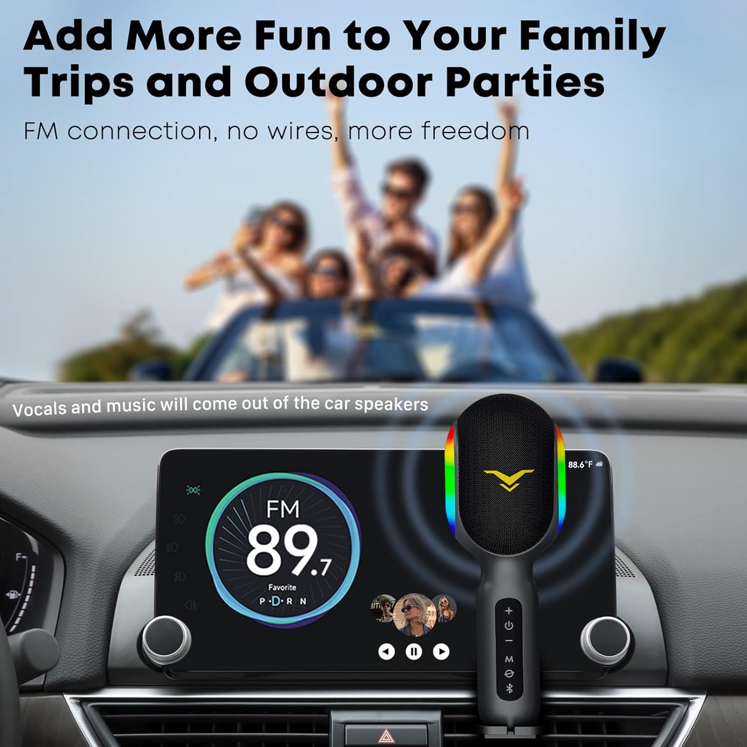 Micrófono inalámbrico Bluetooth para karaoke, altavoz portátil 5 en 1, luces RGB