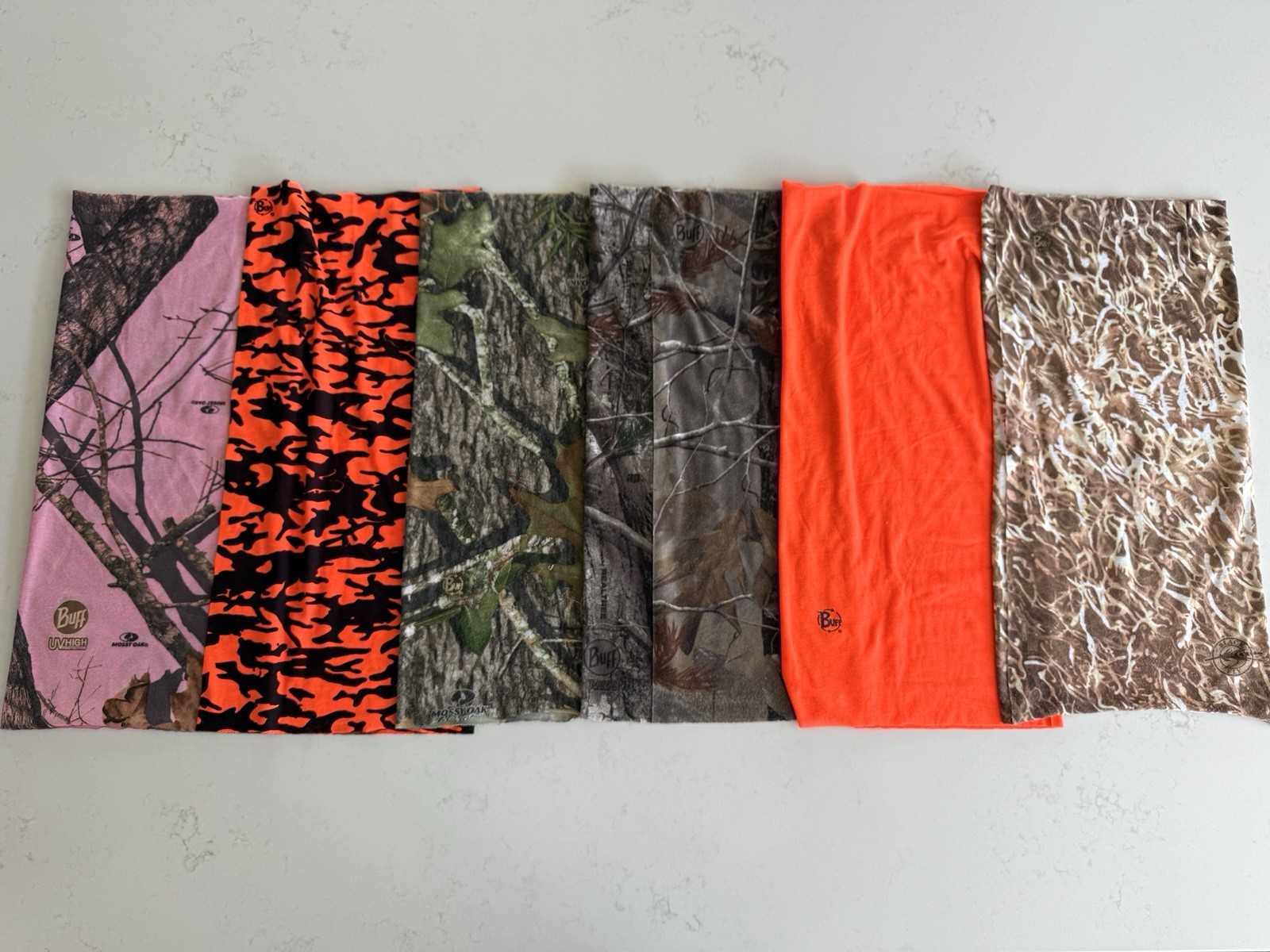 Lot of (6) Buff Neck Gaiters Camouflage Mossy Oak Real Tree Black Fly - Adult OS