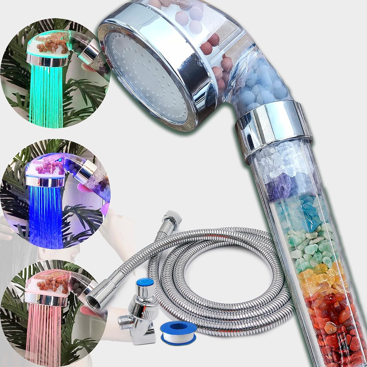Chakra Crystal Shower Head LED Lights. Color Changing.