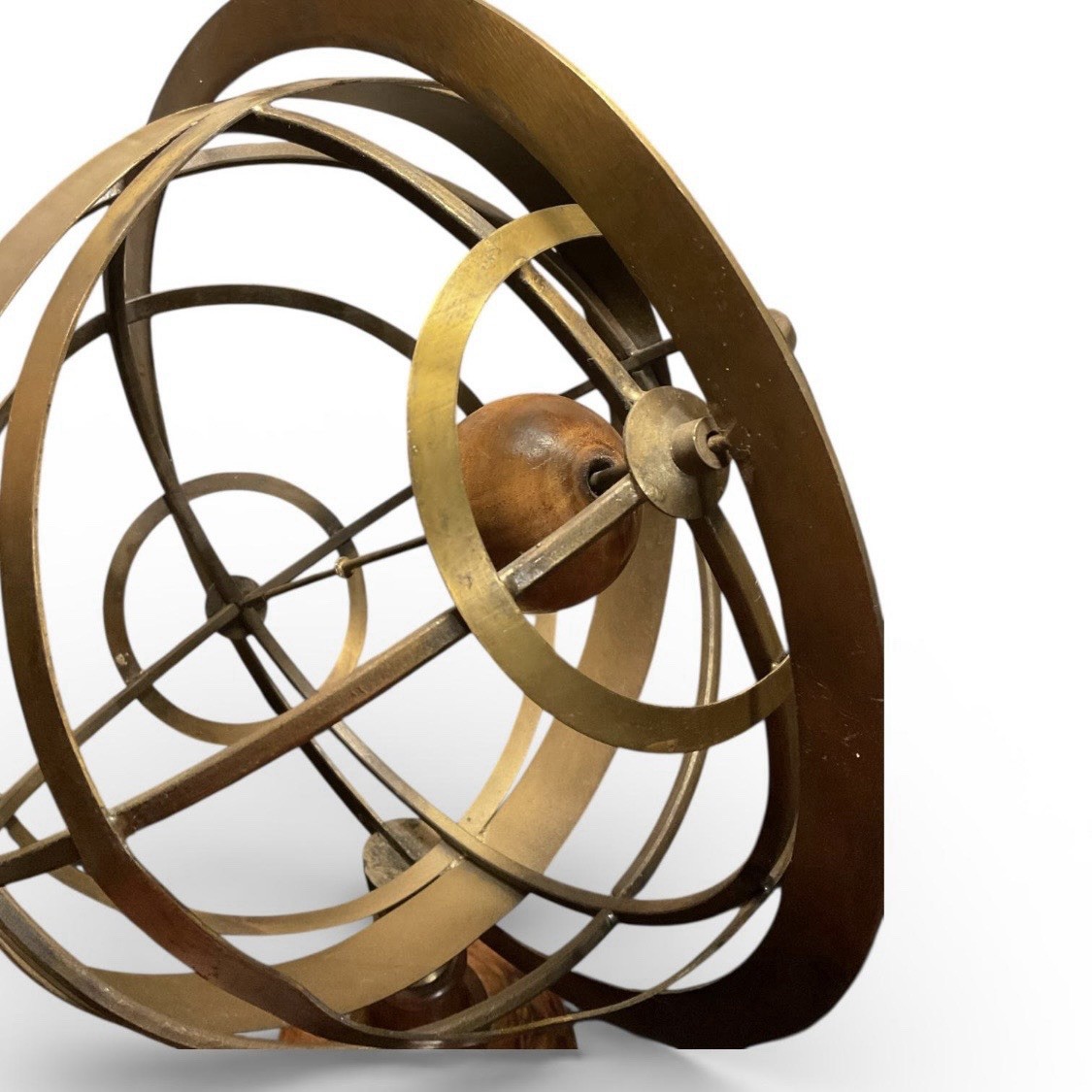 Large VTG Brass Wood Armillary Sphere Globe 20” Celestial Sculpture Library