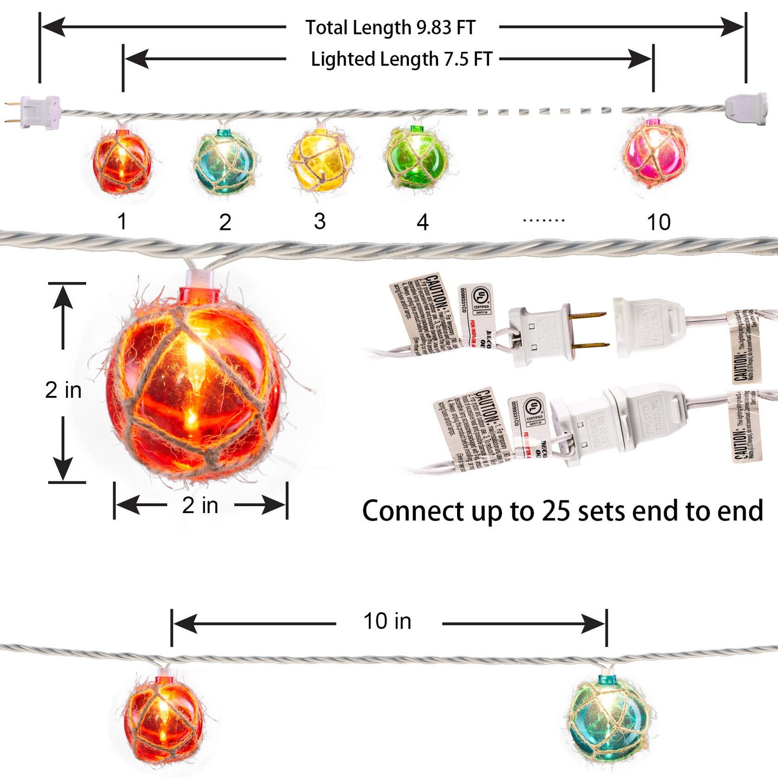 Nautical Fish Float String Lights Set of 10 LED Ball Nautical Float Lights