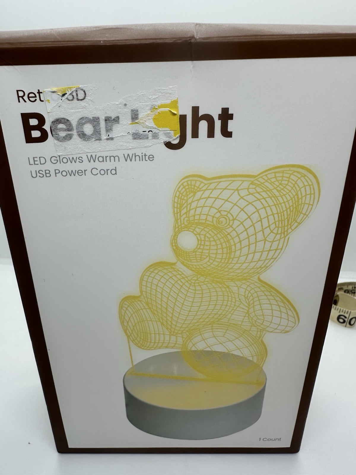 Retro 3D Bear LED Night Light Warm White USB Powered Acrylic Indoor 7.8 in