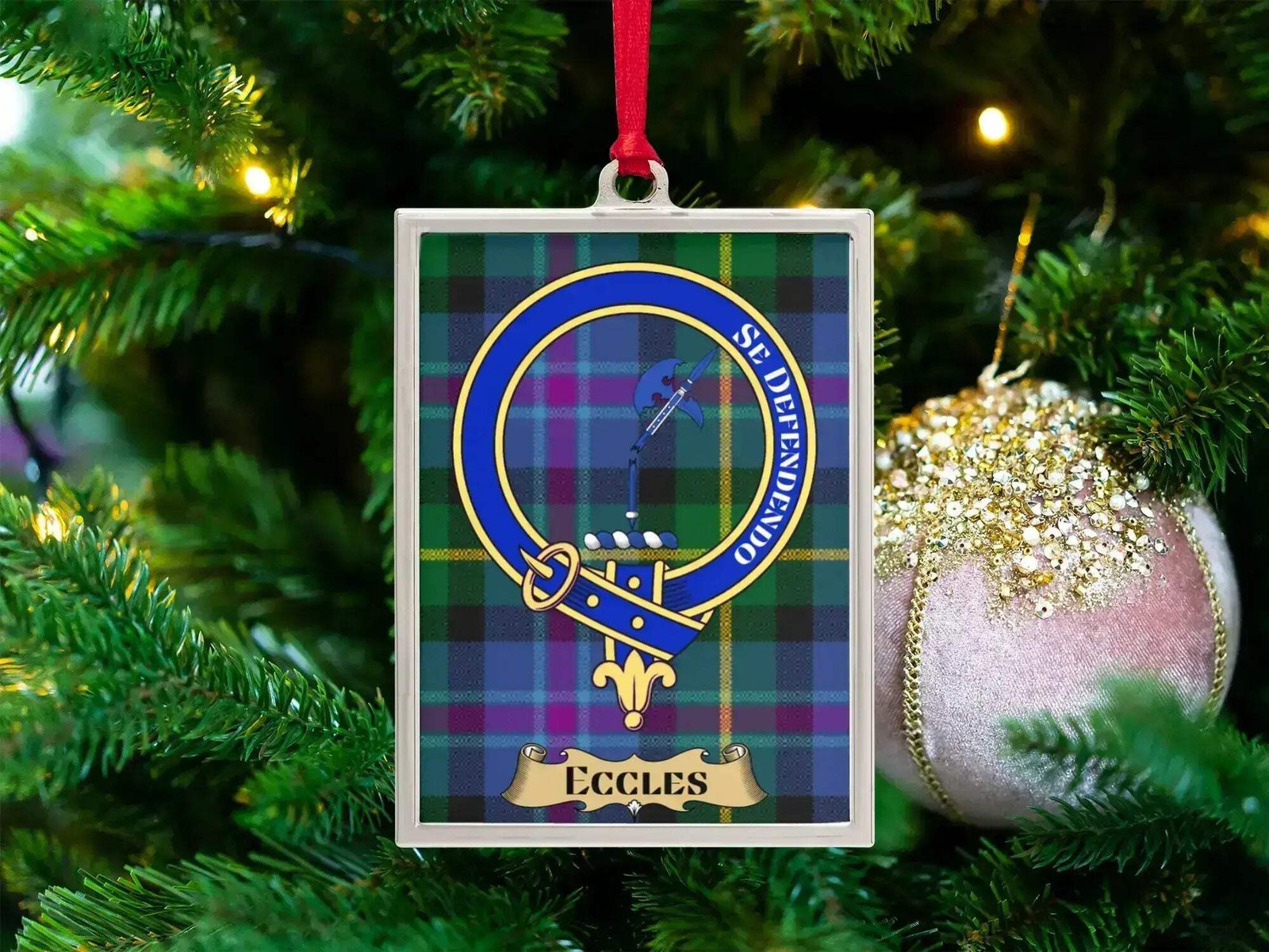 Eccles Clan Crest Ornament – Scottish Silver Frame Keepsake