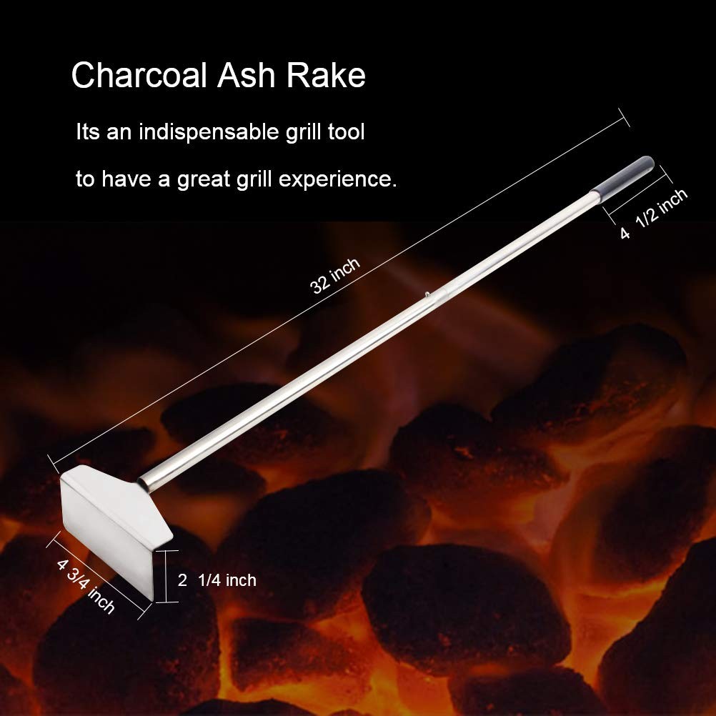 32" Charcoal Grill Rake Stainless Steel Ash Tool for Kettle Grill Pizza Oven