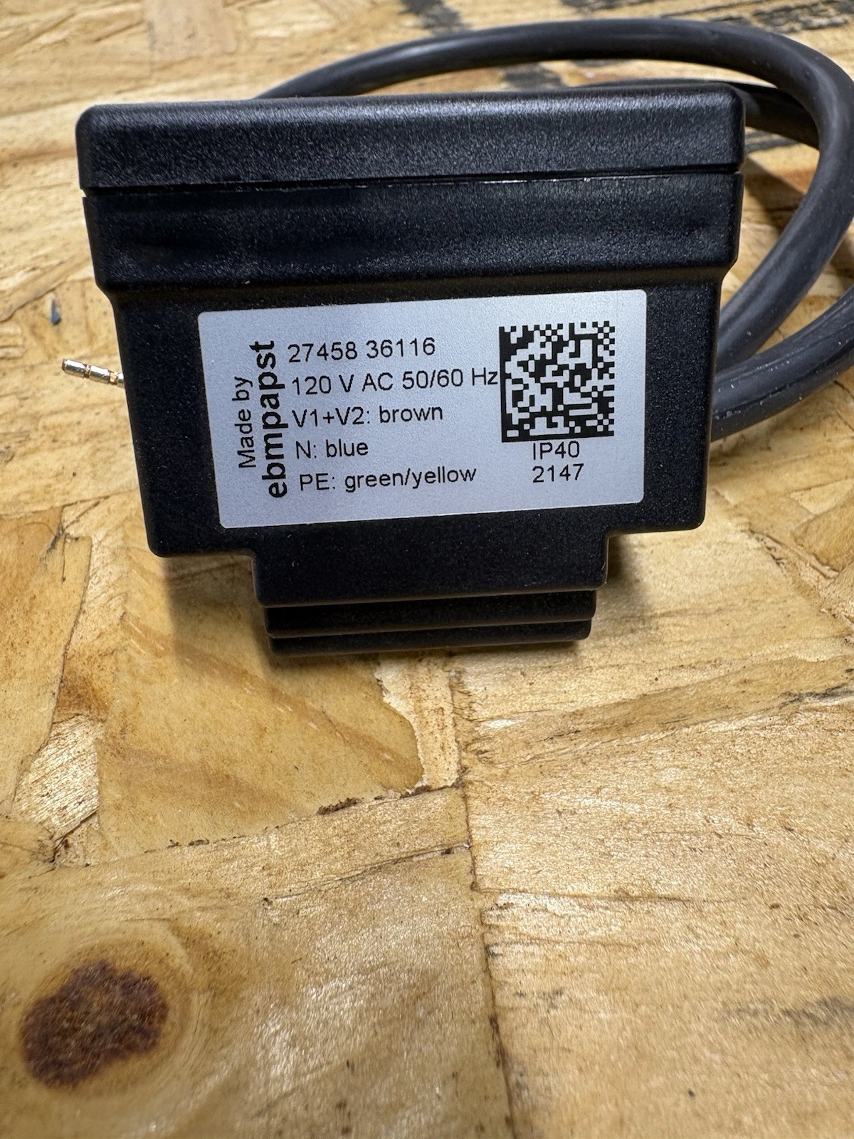 Ebm-papst Gas Valve Wire Harness, 120V.  EBM #27458.36116
