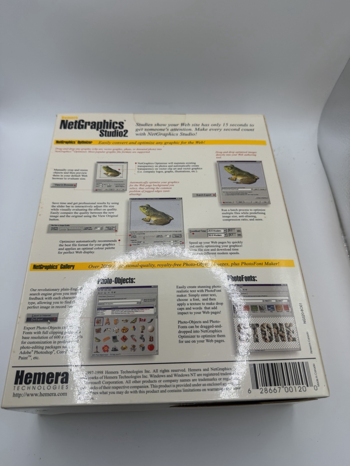 Vintage Hemera NetGraphics Studio 2 Windows 95/NT Web Graphics Software Box.