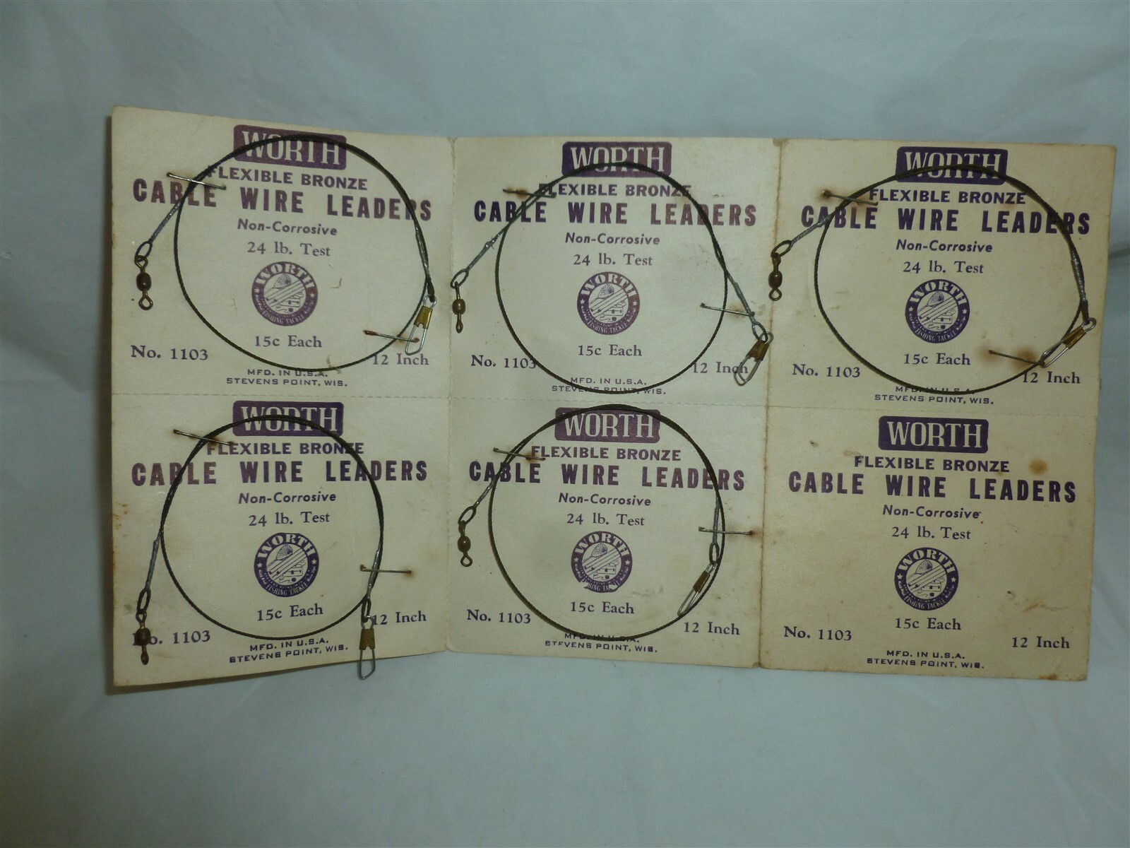 5 Vintage Carded Worth Cable Wire Leaders  Lot F-749