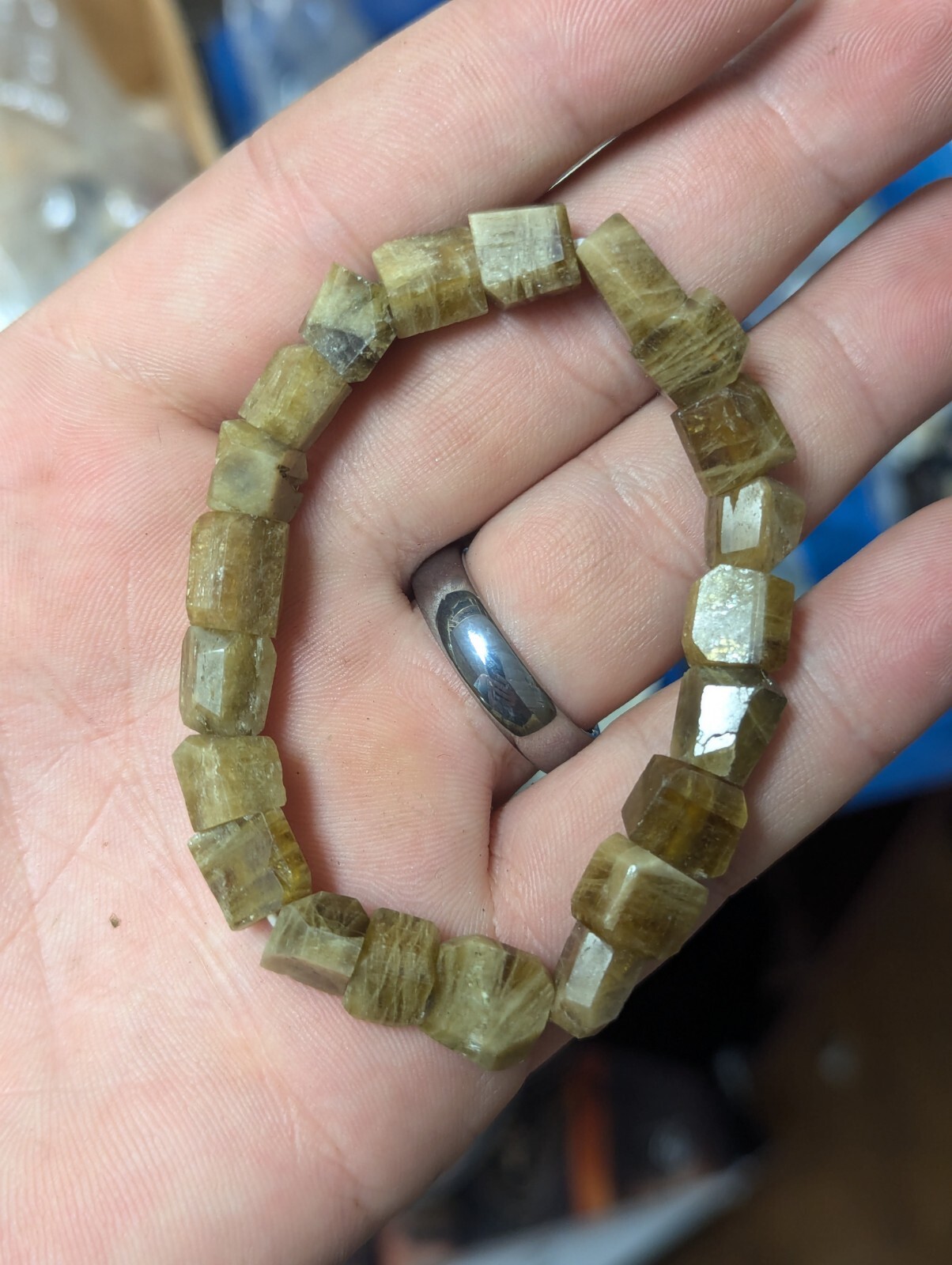 Polished Clinozoisite Crystal Yellow Epidote Stretchy Bracelet