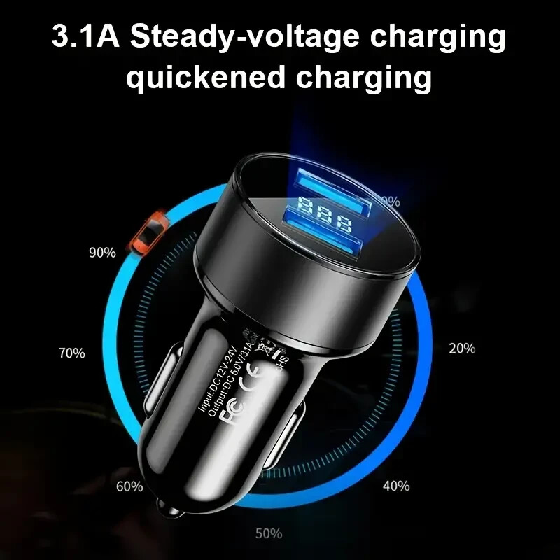 Dual Port USB Digital Display Car Charger Smartphone Tablet GPS Cigarette Plug