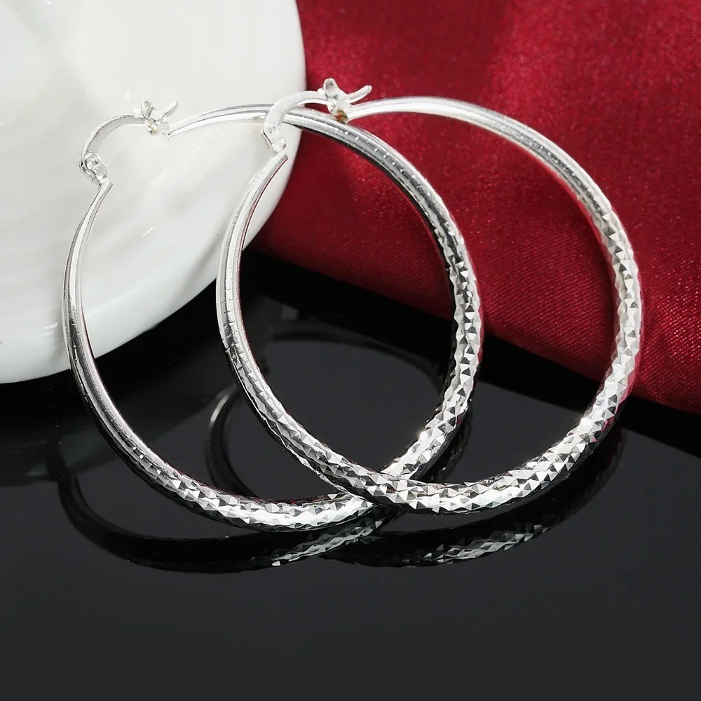 2'' Hoop earrings diamond cut design 925 sterling silver