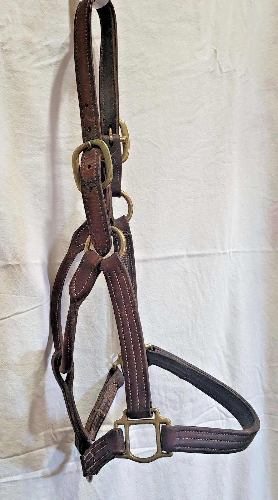 Double Stitched Leather Halter~Brass Nameplate~FULL Horse Sz~BROWN