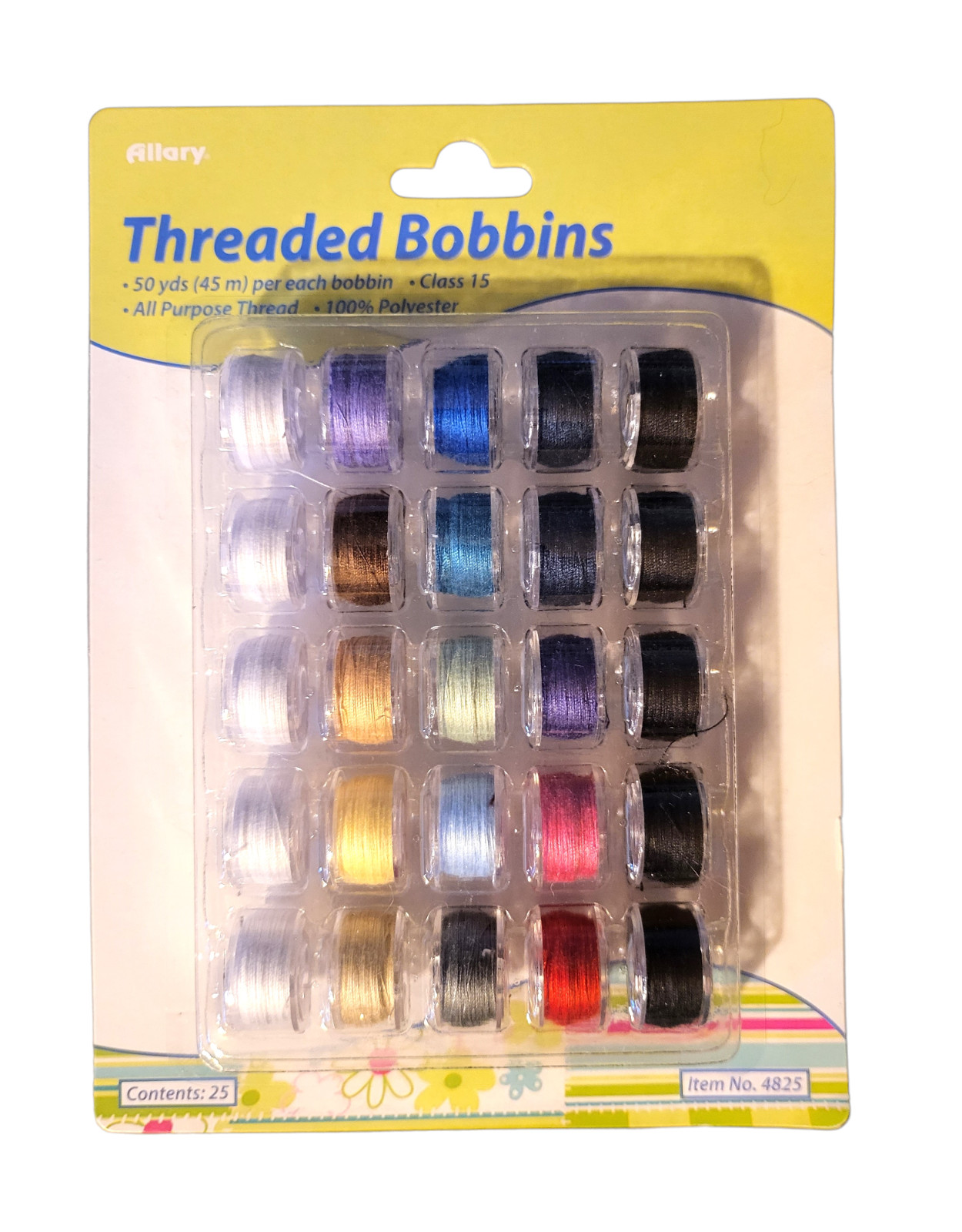 Allary  25 Threaded Bobbins - New - 50 yds Per Bobbin - Class 15