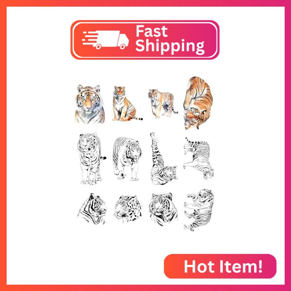12 Sheets Tiger Temporary Tattoos for Men Women, Realistic Tiger Arm Chest Leg B