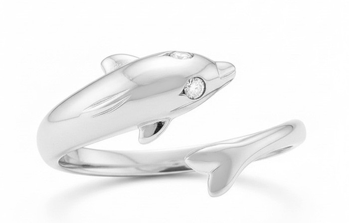 Dolphin TOE RING 14k Solid White Gold - Adjustable