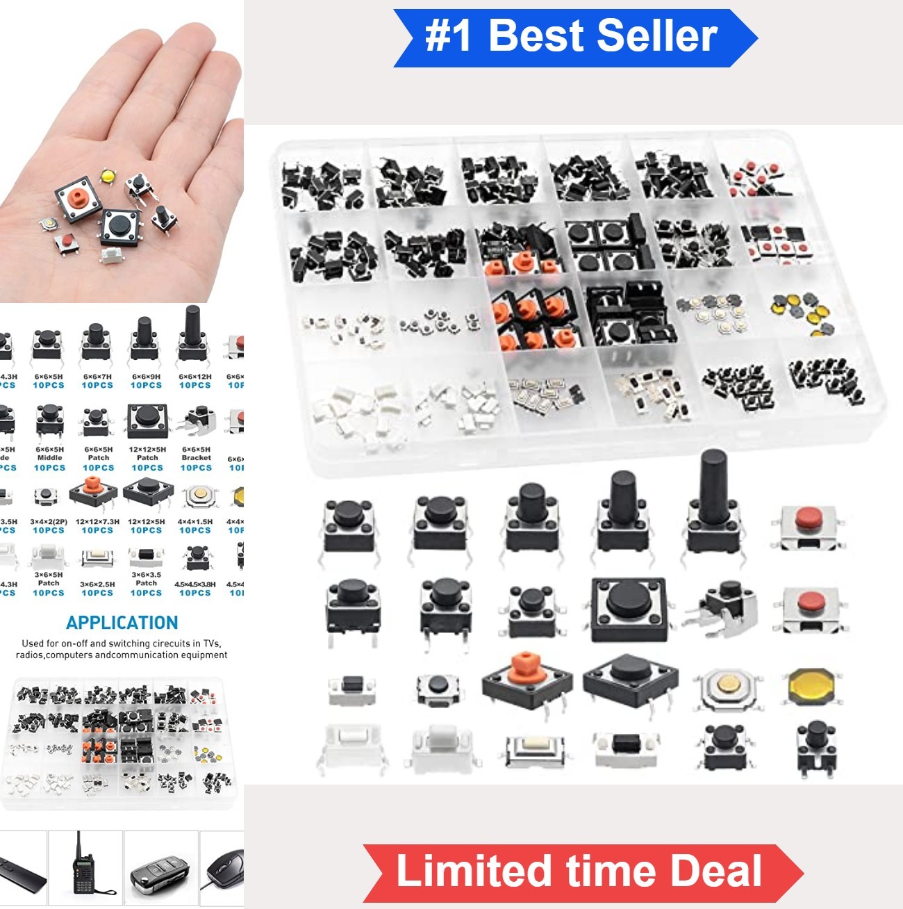 Momentary Tactile Push Button Switch 240 Piece Assortment Kit 24 Values For