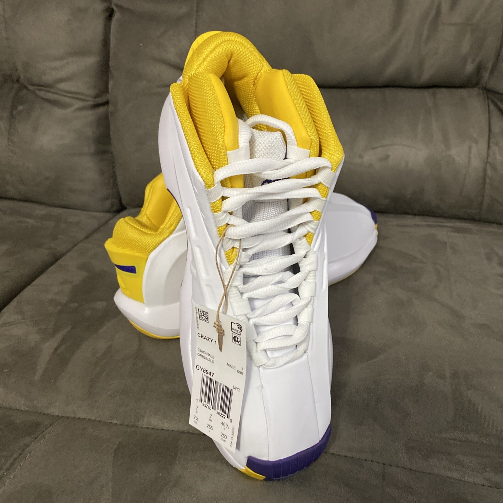 NWT adidas Originals Crazy 1 Koby Lakers GY8947 White Yellow Purple Men Size 7.5