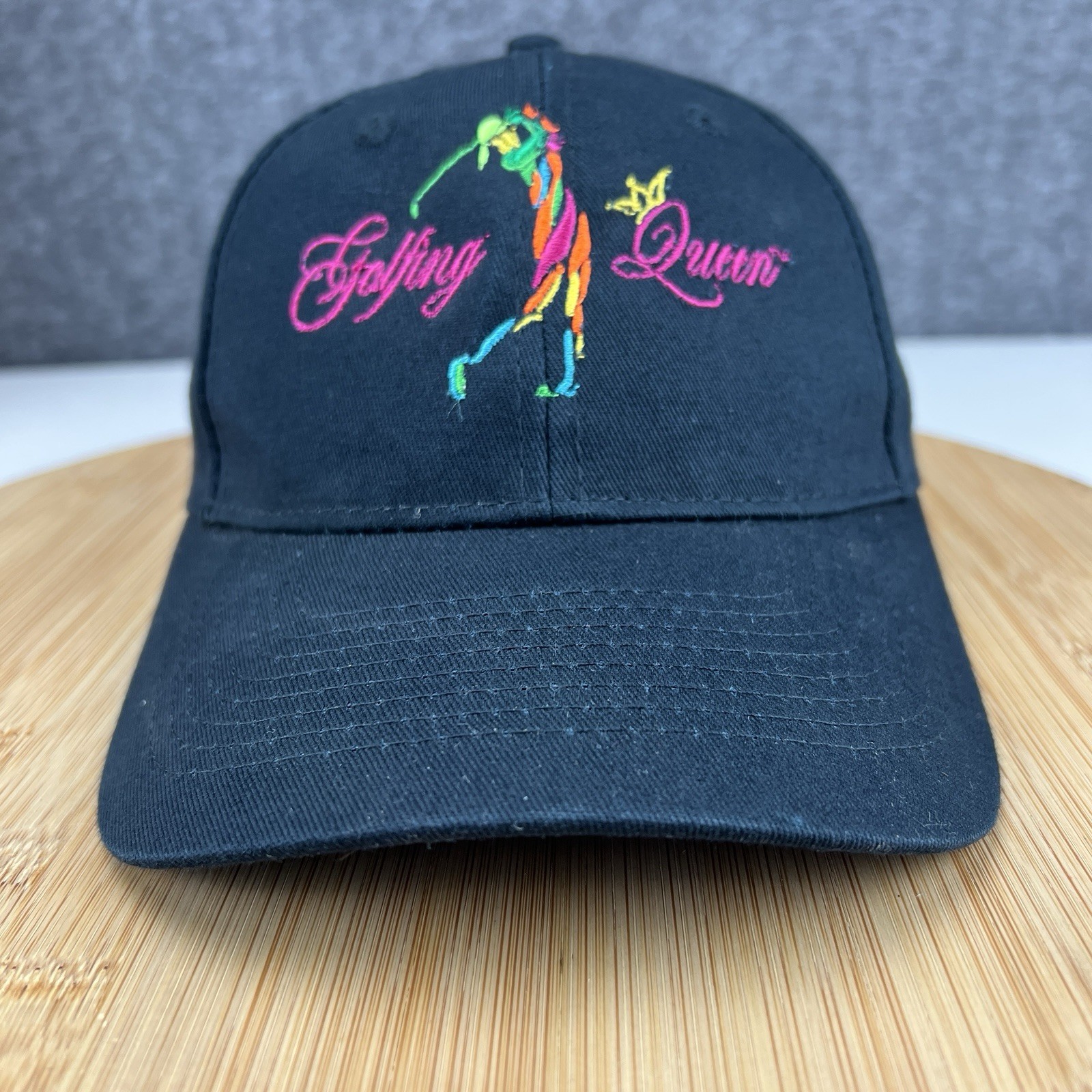 Golfing Queen Golf Hat Cap Strapback OSFM Women Black Embroidered Cute